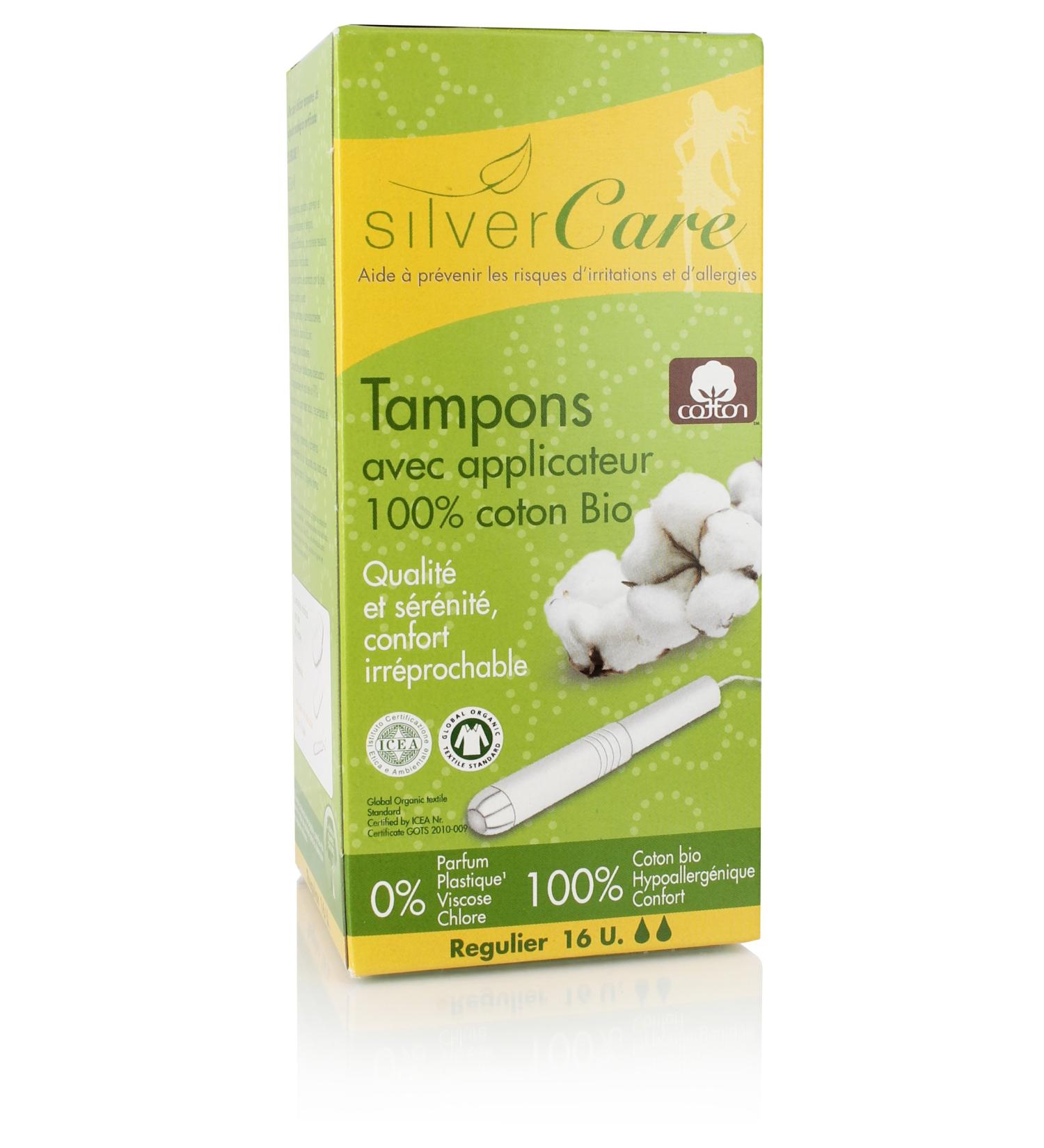 Silvercare Protective Pads for Women 100% Pure Organic Cotton Regular with Applicator 16 Pack