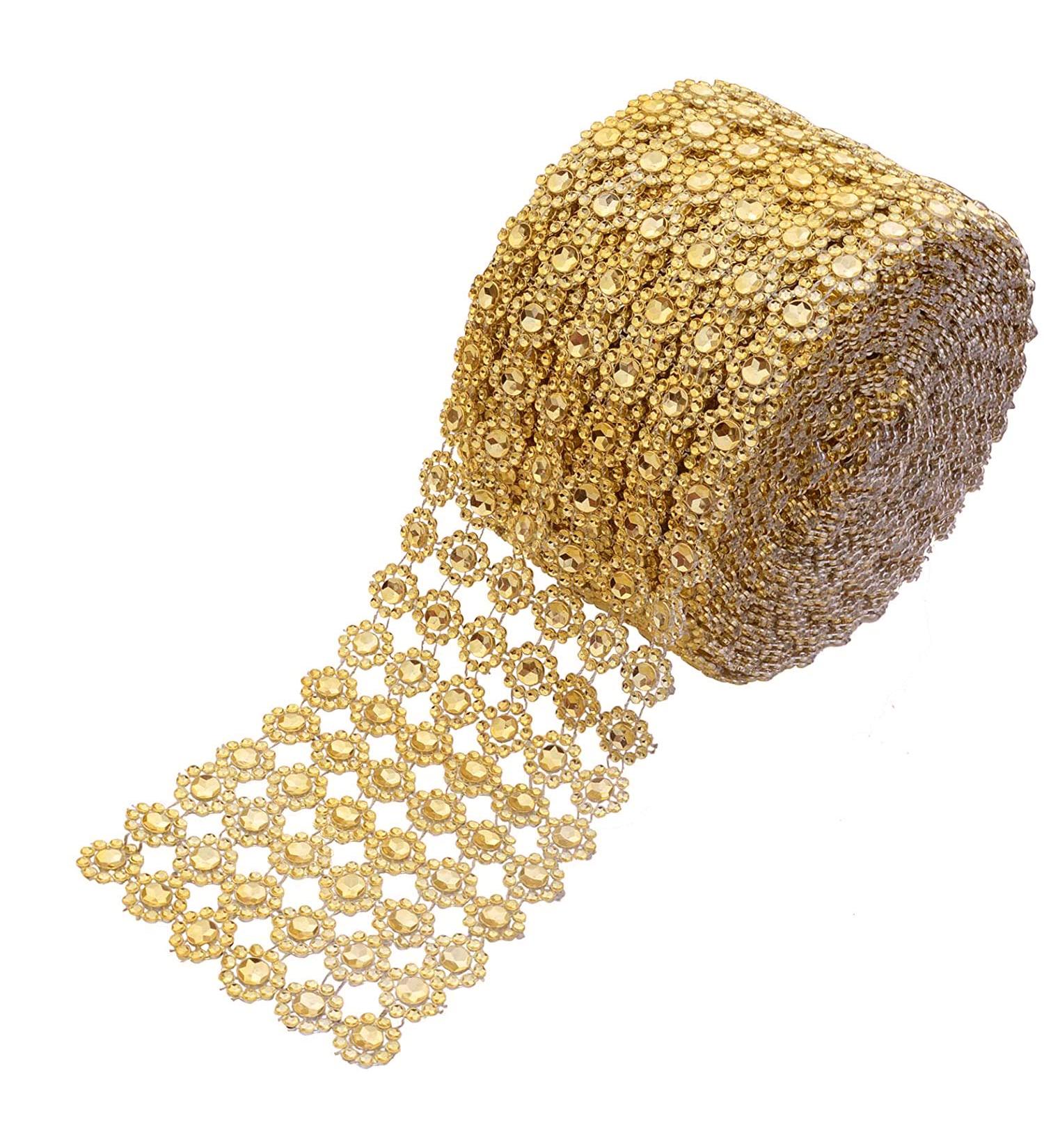YYaaloa Gold Rhinestones Ribbon Bling Wrap 4 x 10 Yards - Perfect for Wedding Cakes, Crafts, and Events - Buy Online on GoSupps.com