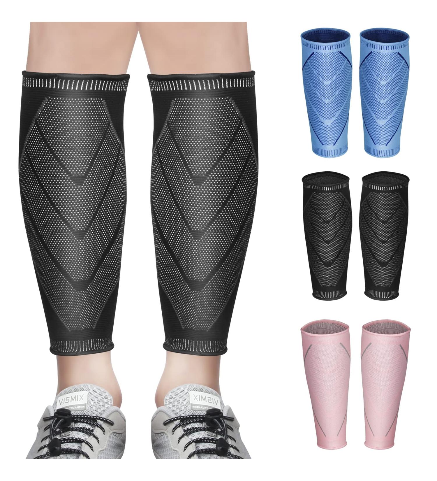 Calf Compression Sleeves for Women & Men 2 Pack Elastic Calf Support Footless Socks Ventilation Calf Brace for Pain Relief Sports Recovery Cycling Travelling Gym Calf Guards (Black S) S Black - Buy Online on GoSupps.com