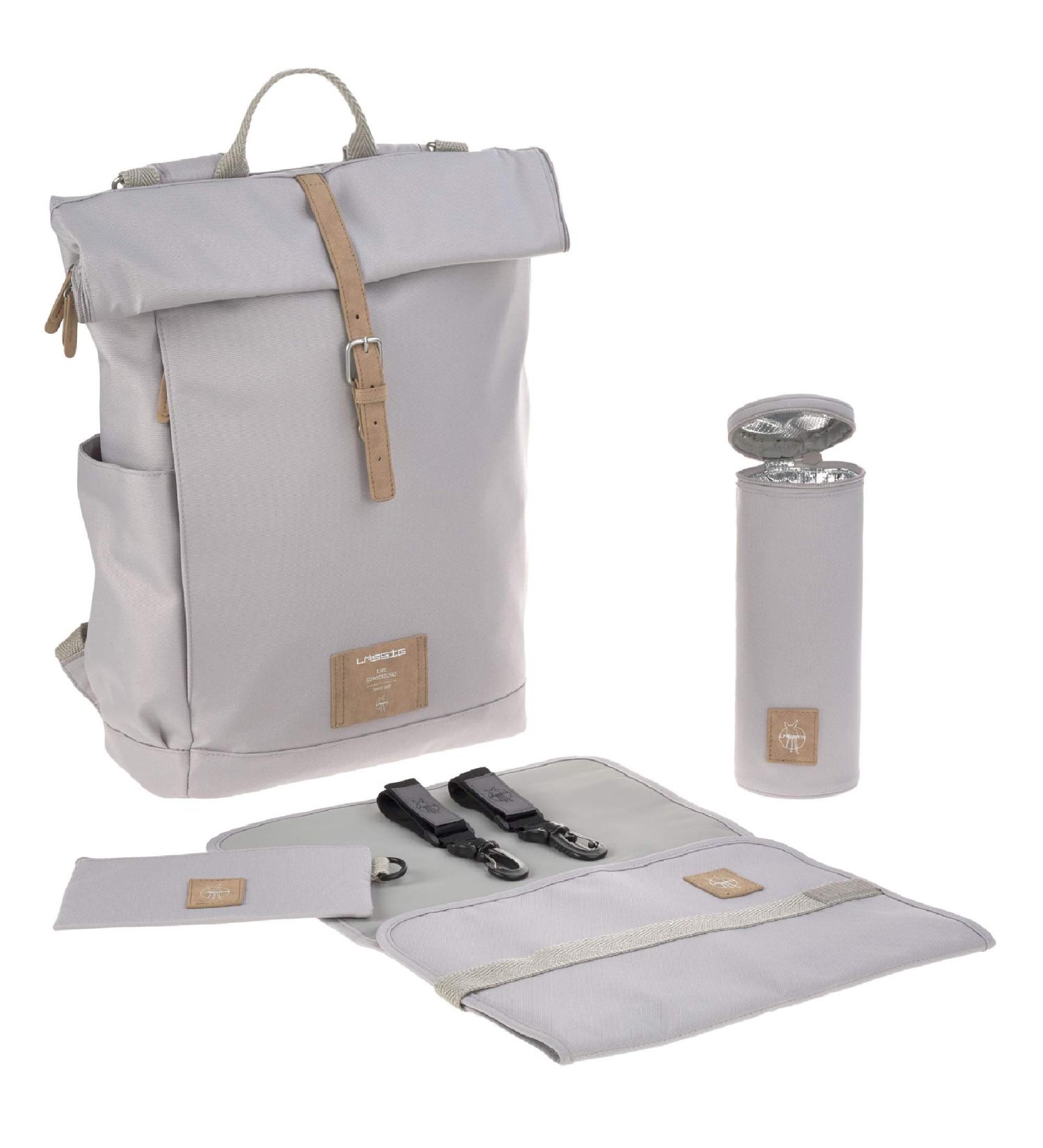 L SSIG Rolltop Backpack Gray - Eco-Friendly Diaper Bag with Changing Mat Stroller Attachment & Bottle Holder - Shop Sustainable Parenting Essentials - Buy Online on GoSupps.com