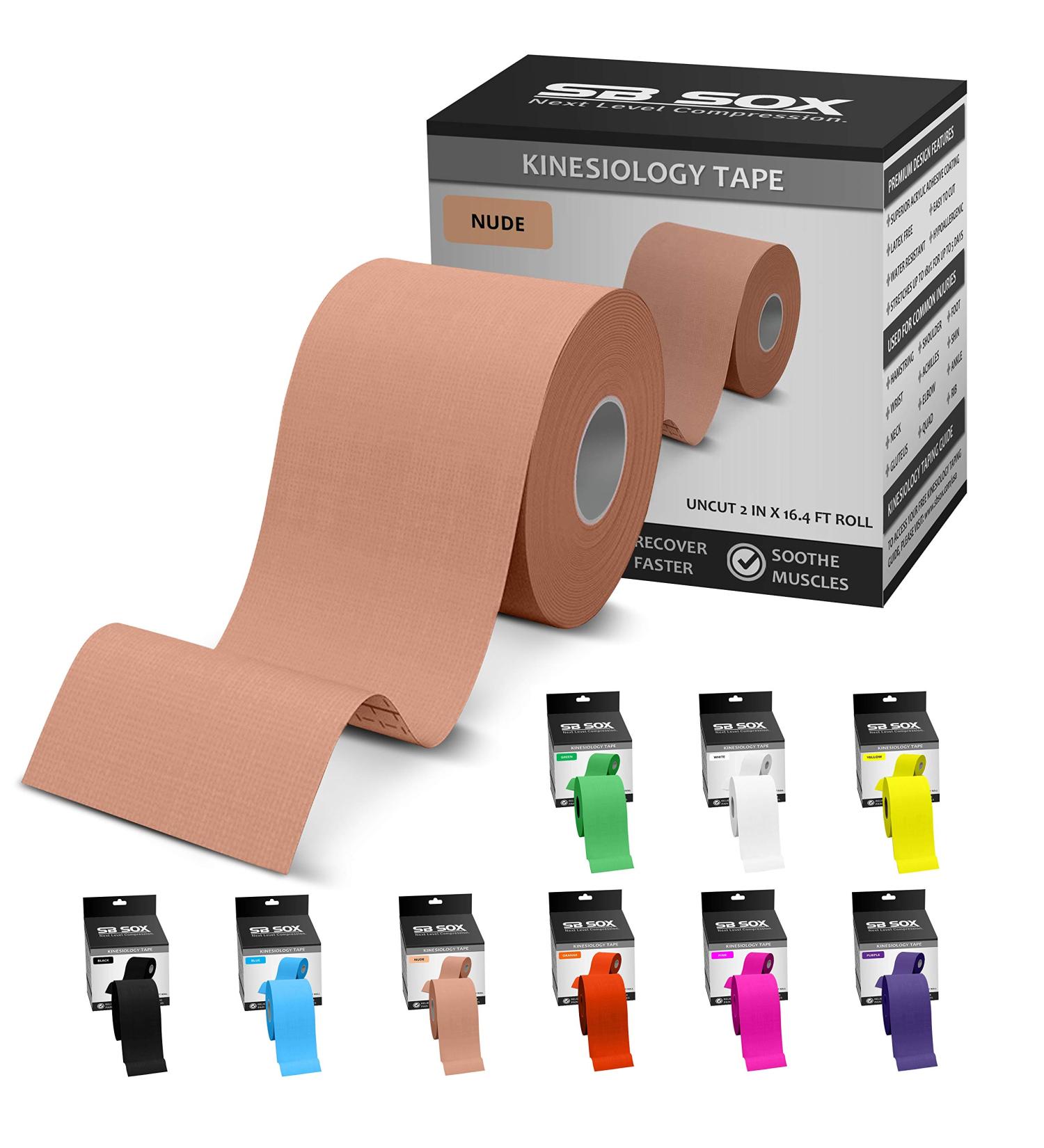 SB SOX Cotton Kinesiology Tape - Latex-Free & Water Resistant (16ft Roll) | Easy to Apply for Muscles/Joints, Long-Lasting Support | Ideal for All Activities - Nude - Buy Online on GoSupps.com