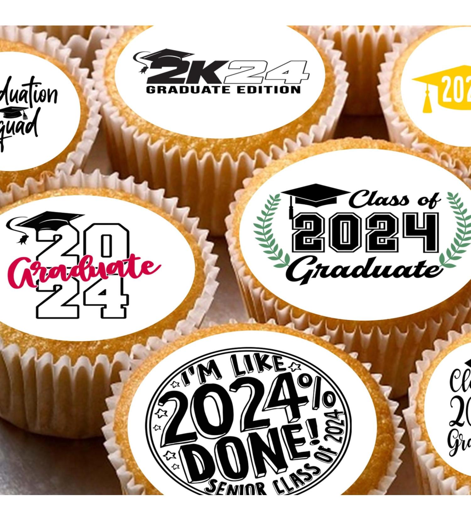 24 edible PRE CUT Graduation 2024 kids childrens party decorations Wafer Paper Cupcake Topper Cake - Buy Online on GoSupps.com