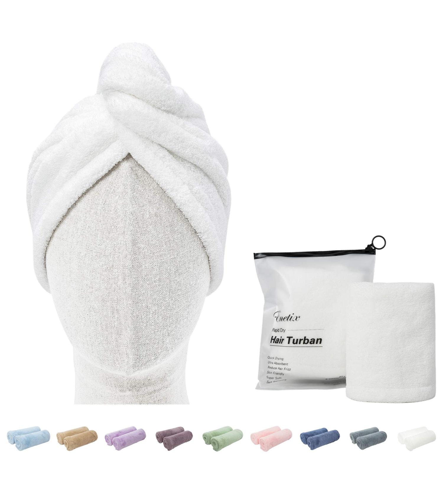 ENETIX Microfiber Hair Towels for Women - Quick-Dry Anti-Frizz Hair Turban | Super Absorbent 25x70 cm with Button (White) - Fast Drying & International Shipping - Buy Online on GoSupps.com