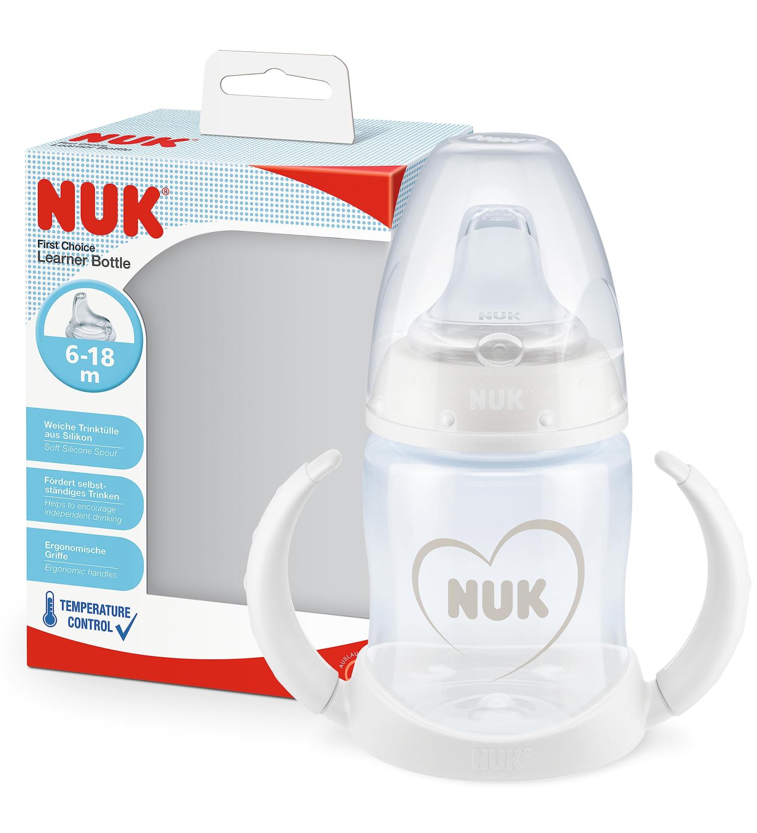 NUK First Choice Learner Sippy Cup | 6-18 Months | Anti-Colic Vent | BPA-Free | 150ml | White & Grey - Buy Online on GoSupps.com