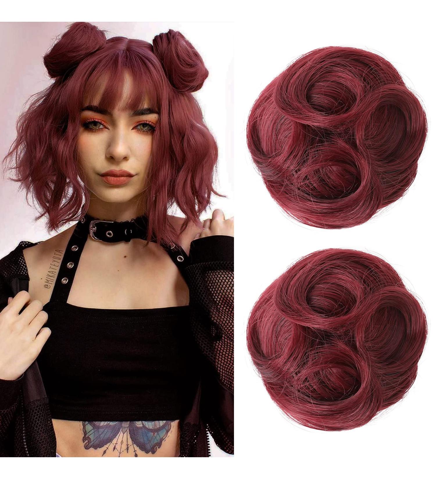 REECHO 2 PCS Mini Claw Clip in Messy & Cat Ears Hair Bun Extensions Wig Accessory Updo Hairpieces for Women Girls (Pack of 2-3.5" Wavy Burgundy) Pack of 2 - 3.5" Wavy Burgundy - Buy Online on GoSupps.com