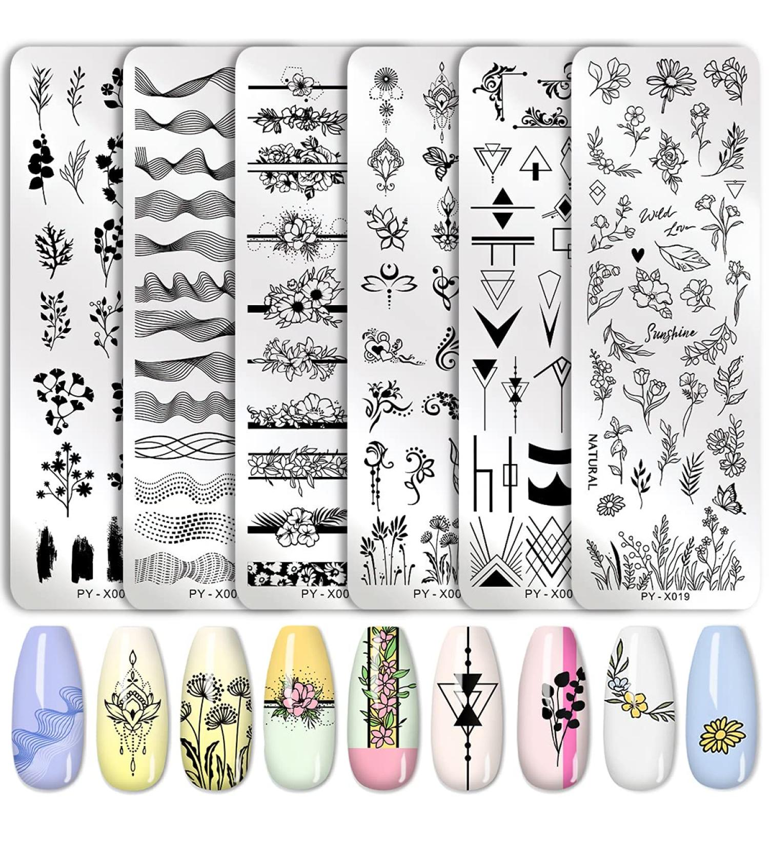 Floral Geometric Nail Art Stamping Plate Set - DIY Nail Stamp Kit (6pcs) - Buy Online on GoSupps.com