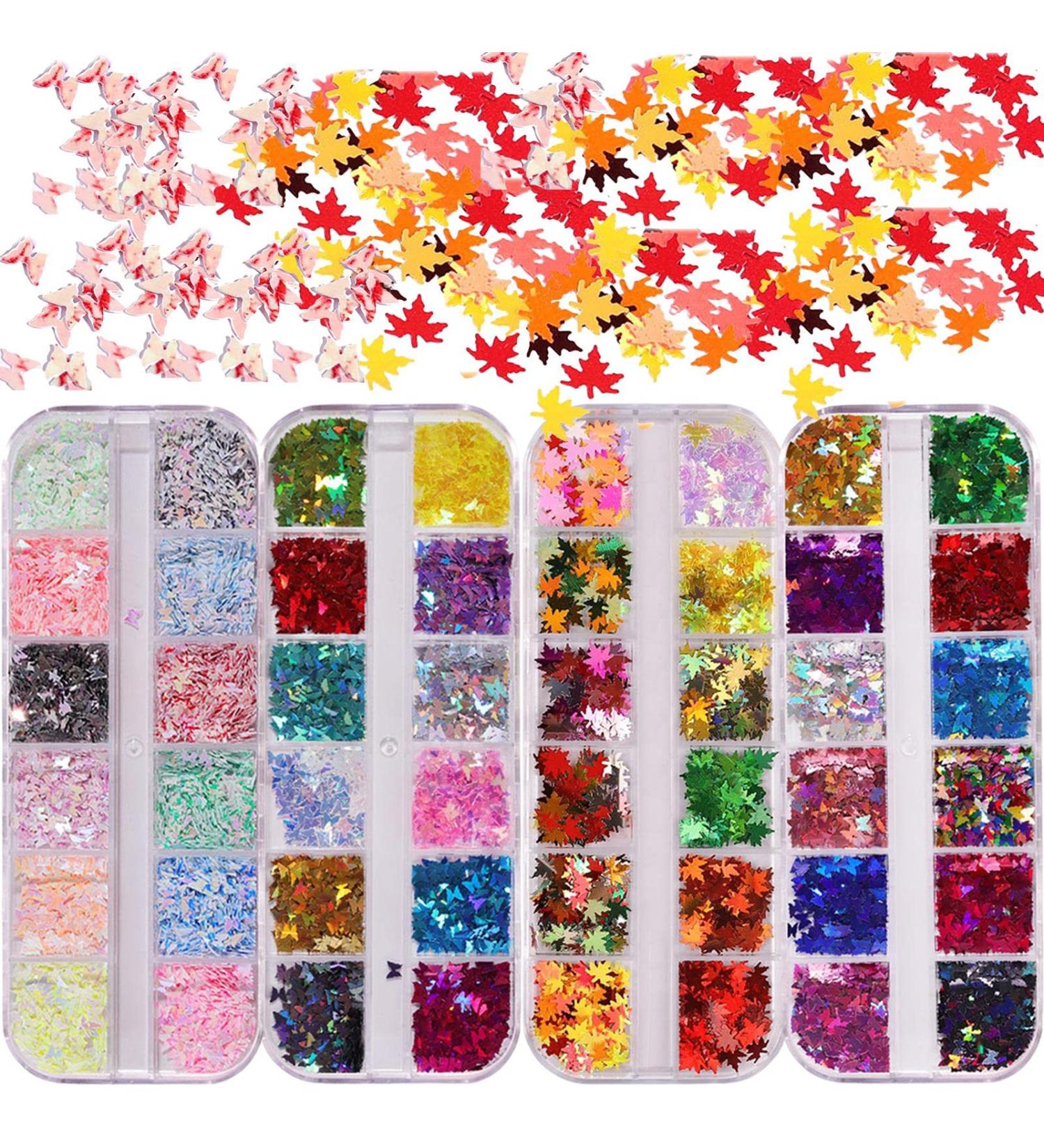 Nail Art Sequins Holographi 4 Boxes of Mixed Nail Art Sequins Acrylic Flowers in a Variety of Shapes for Easy Storage Suitable for Nail Art DIY - Buy Online on GoSupps.com