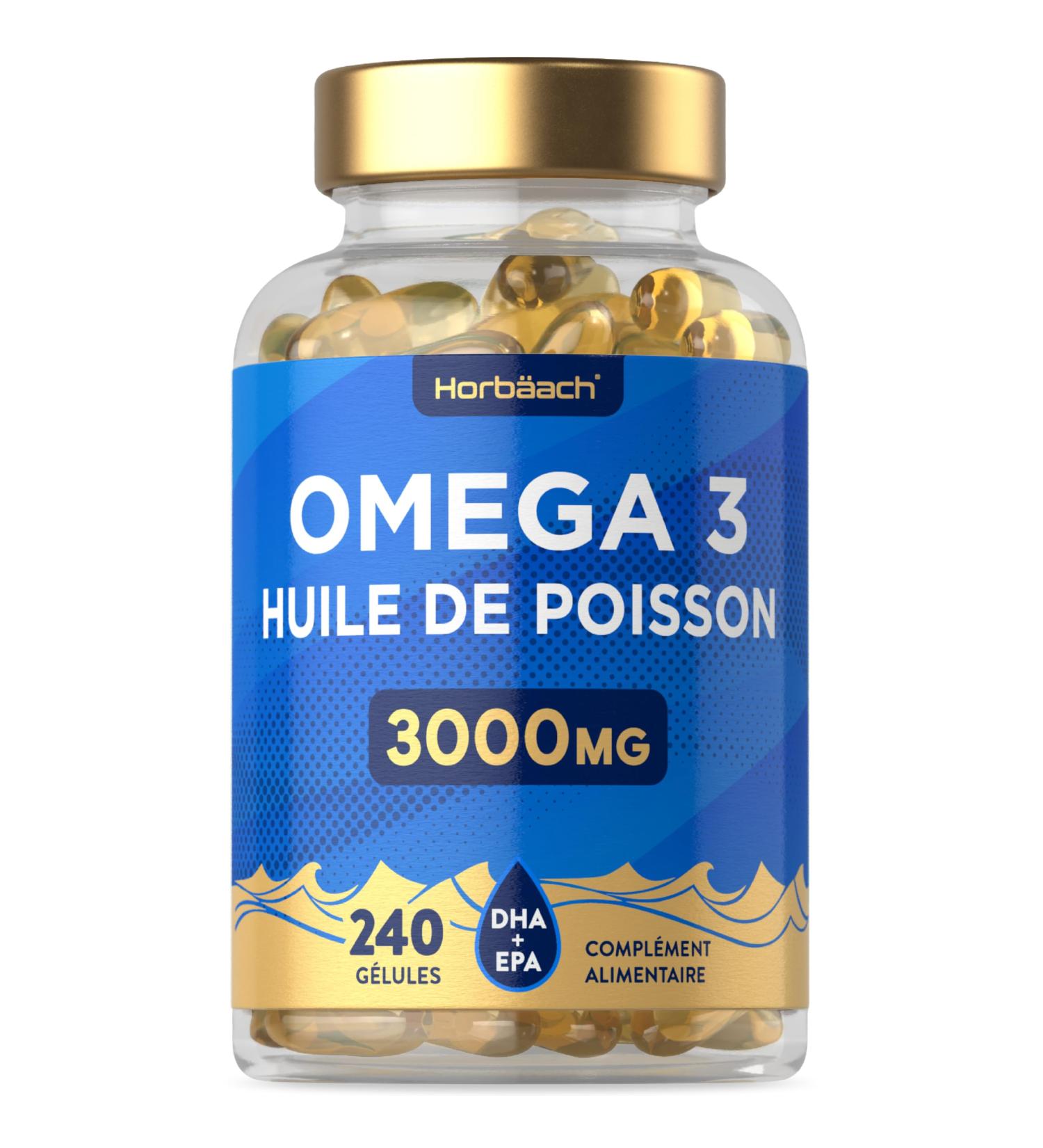 Omega 3 Fish Oil 3000mg | 240 Capsules | Omega 3 Fatty Acids with EPA and DHA | Fish Oil Supplement | Omega 3 Fish Oil Supplement | Horbaach - Buy Online on GoSupps.com