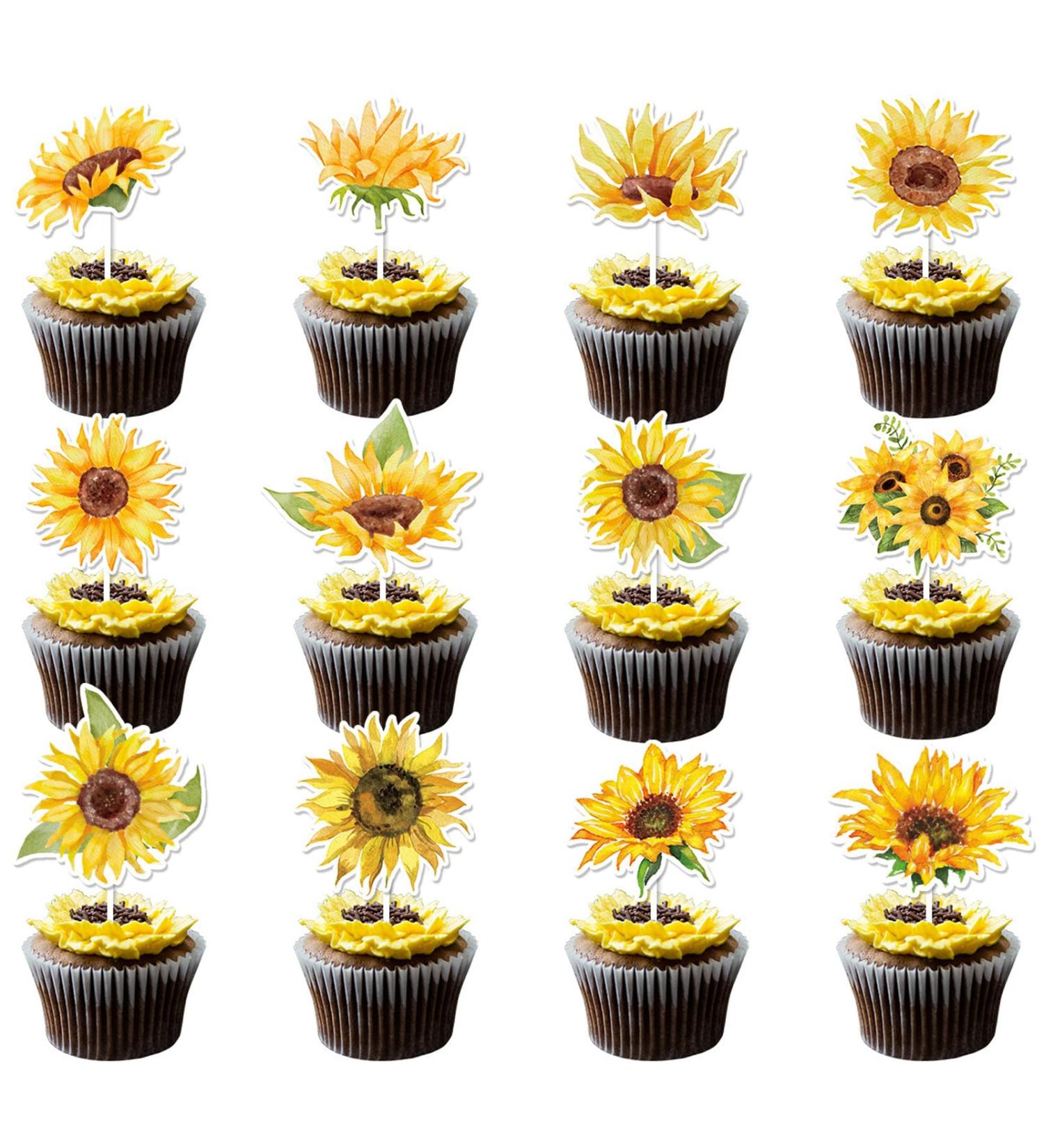 Sunflower Cupcake Toppers Sunflower Cake Picks for Flower Themed Party Birthday Party Decorations Supplies 36 Pieces - Buy Online on GoSupps.com