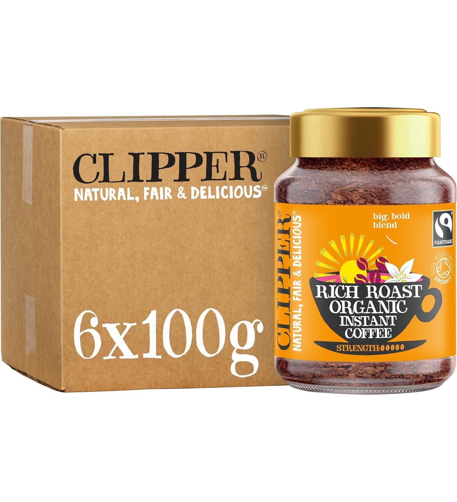 Clipper - Rich Roast Organic Instant Coffee | 6 x 100g Jars | Bulk Buy for Home & Catering | Sustainable Fairtrade Coffee by Clipper Teas | Ethically Sourced - Buy Online on GoSupps.com