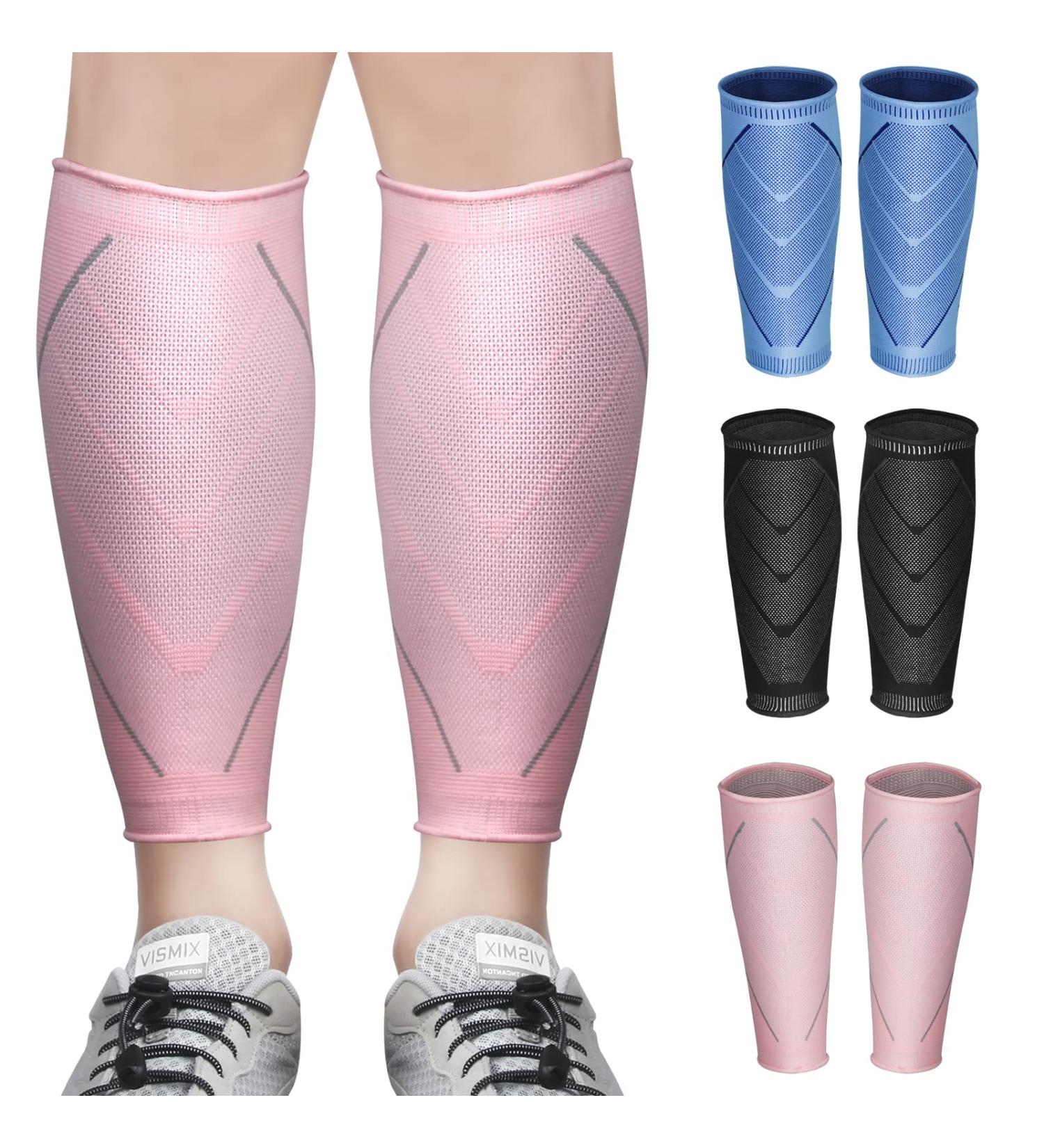 Calf Compression Sleeves for Women & Men 2 Pack Elastic Calf Support Footless Socks Ventilation Calf Brace for Pain Relief Sports Recovery Cycling Travelling Gym Calf Guards (Pink S) S Pink - Buy Online on GoSupps.com