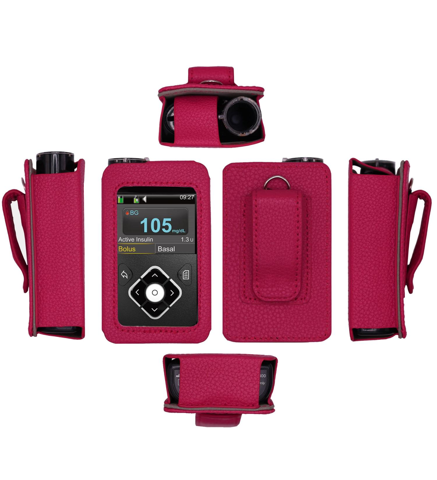Fitted Leather Case with Screen Protector for Medtronic Minimed Insulin Pump (Minimed 630G / 640G / 650G / 670G / 770G / 780G) (HOT Pink)