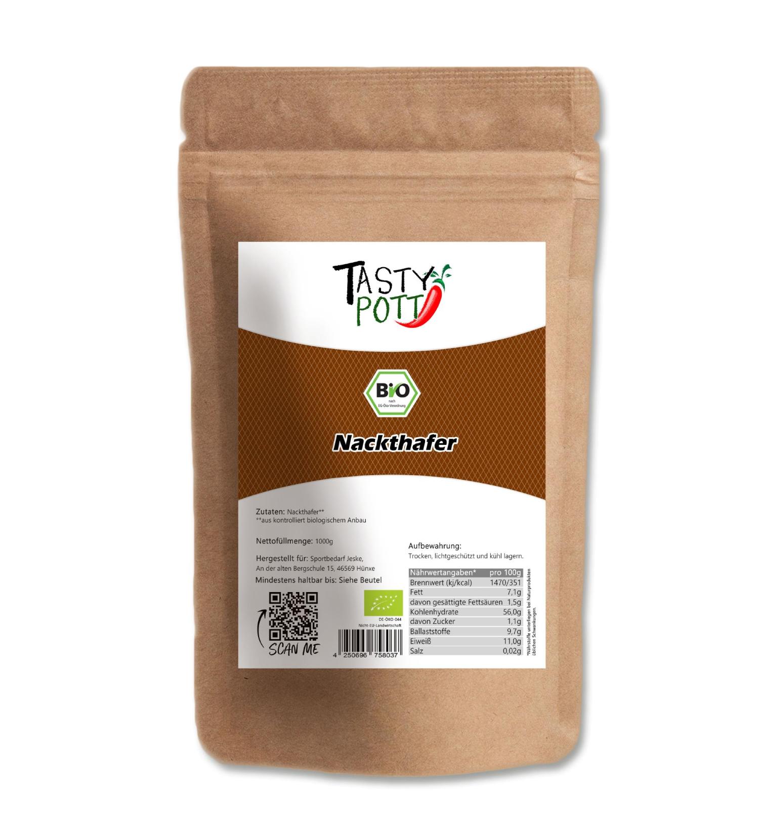  TASTY POTT Tasty Pott Organic Oats - Hullless - Vegan Nutrition - Oat Grains - For Cereals - Baking Bread - Organic Grains - Whole Grain Oats - 1000g Bag - Buy Online on GoSupps.com