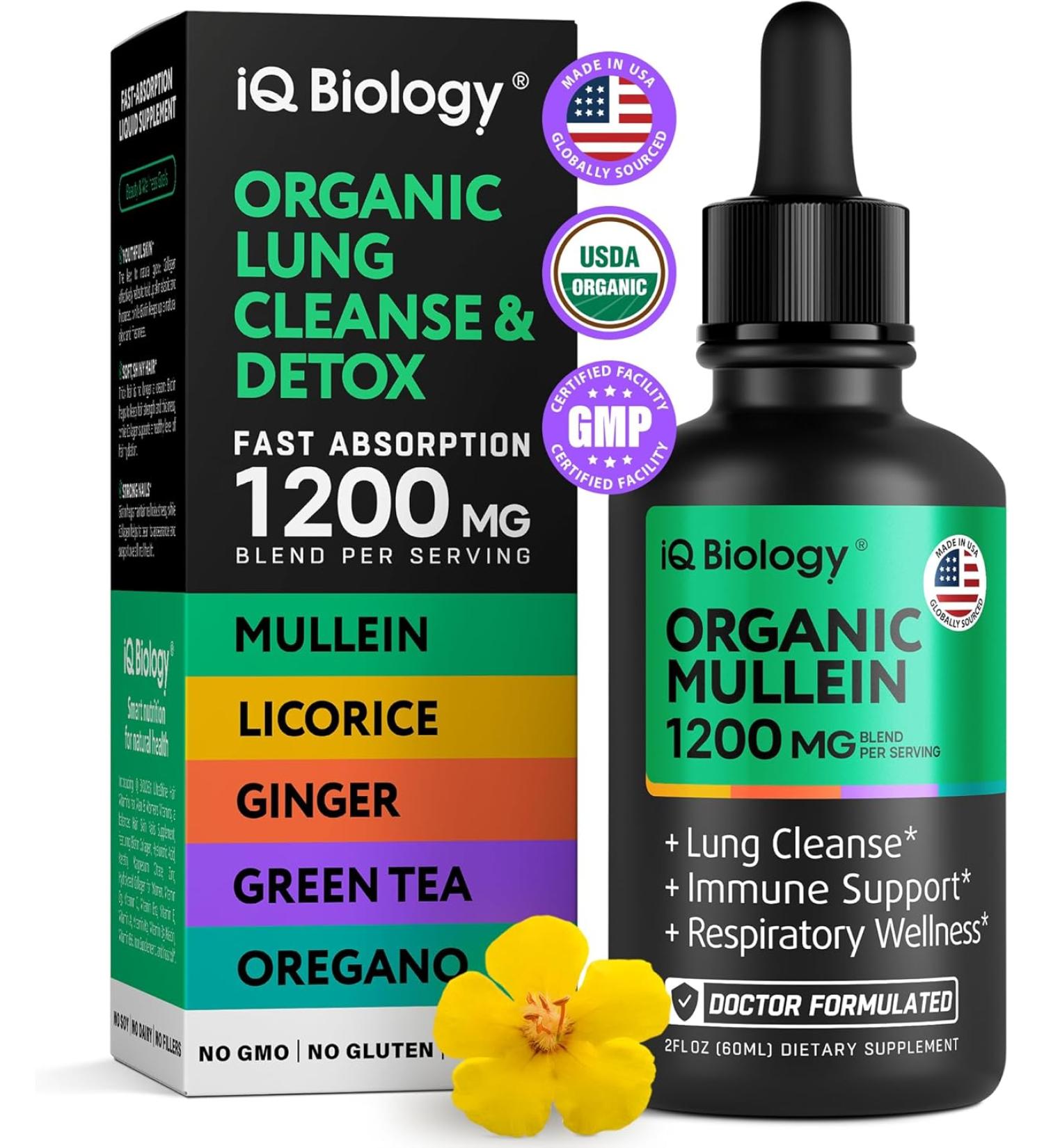 IQ BIOLOGY Mullein Drops for Lungs 1200MG - 2 Fl Oz. - Buy Online on GoSupps.com