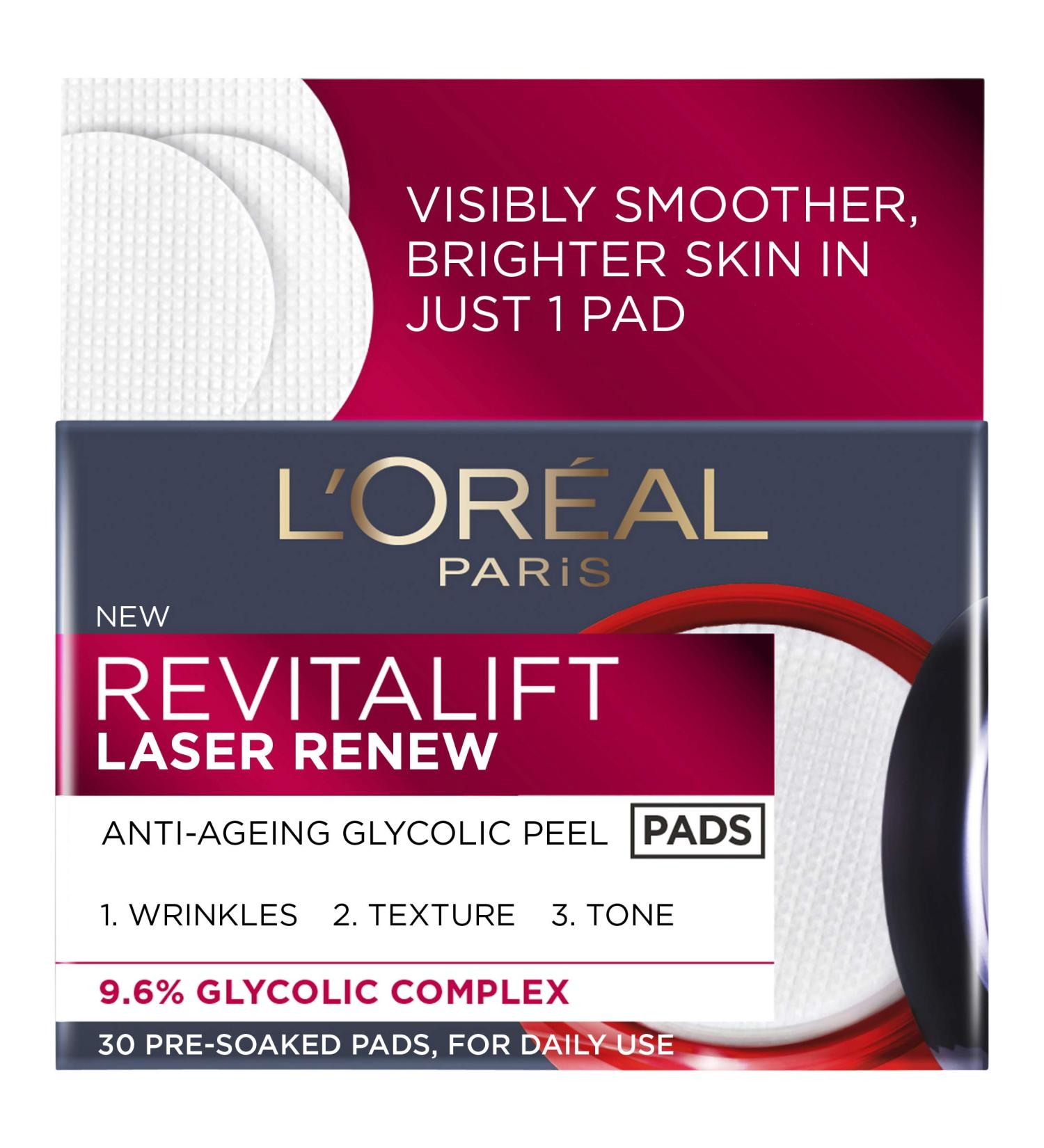 L'Oreal Paris Revitalift Laser Renew Glycolic Peel Pads - Anti-Ageing Treatment - Buy Online on GoSupps.com