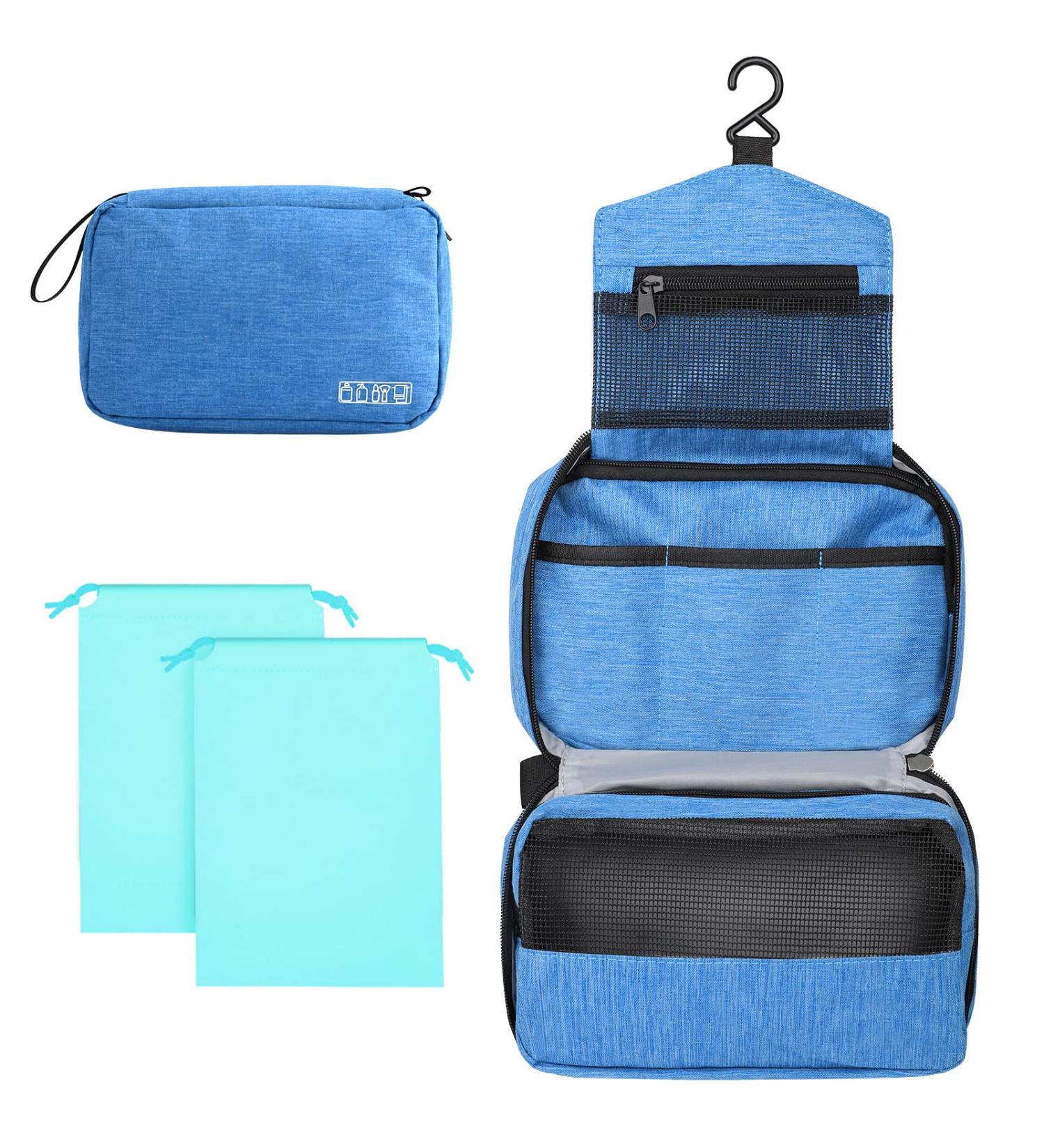 Cooja Hanging Toiletry Wash Bag with Hook & Handle - Sky Blue | Travel Gear Set for Men and Women | Includes 1 Toilet Bag + 2 Drawstring Bags - Buy Online on GoSupps.com
