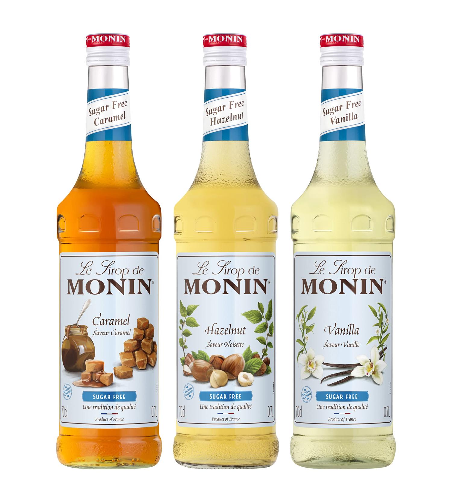 MONIN - Vanilla without sugar caramel without sugar and hazelnut without sugar - Natural flavors - 3x70 cl - Buy Online on GoSupps.com