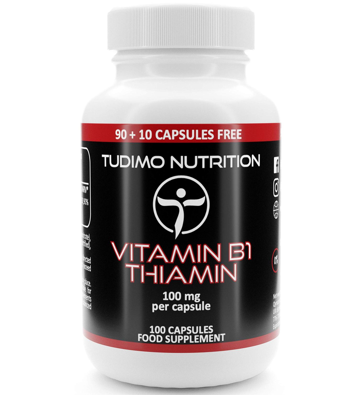 Vitamin B1 Thiamine 100 mg - 100 Quick Disintegrating Capsules (3+ months) Each with 100mg Vit B1 Thiamine Mononitrate Powder (Vitamin B1 Supplement) - Buy Online on GoSupps.com