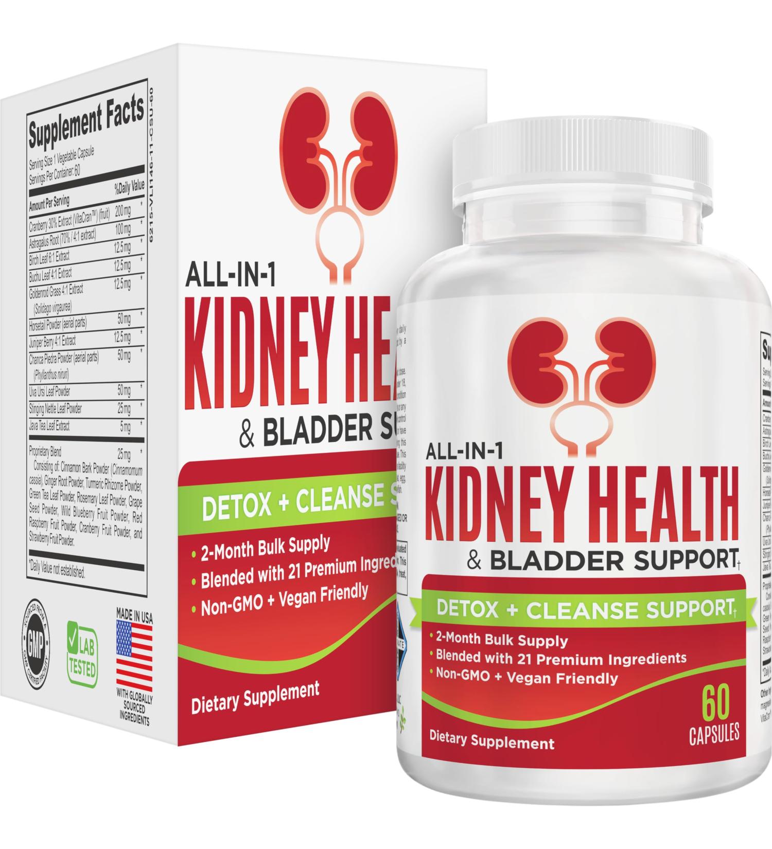 Kidney & Bladder Support (2-Month) Supplement | All-in-1 Urinary Health Support Supplements | 60-Day Bulk Supply | 60 Capsules - Buy Online on GoSupps.com