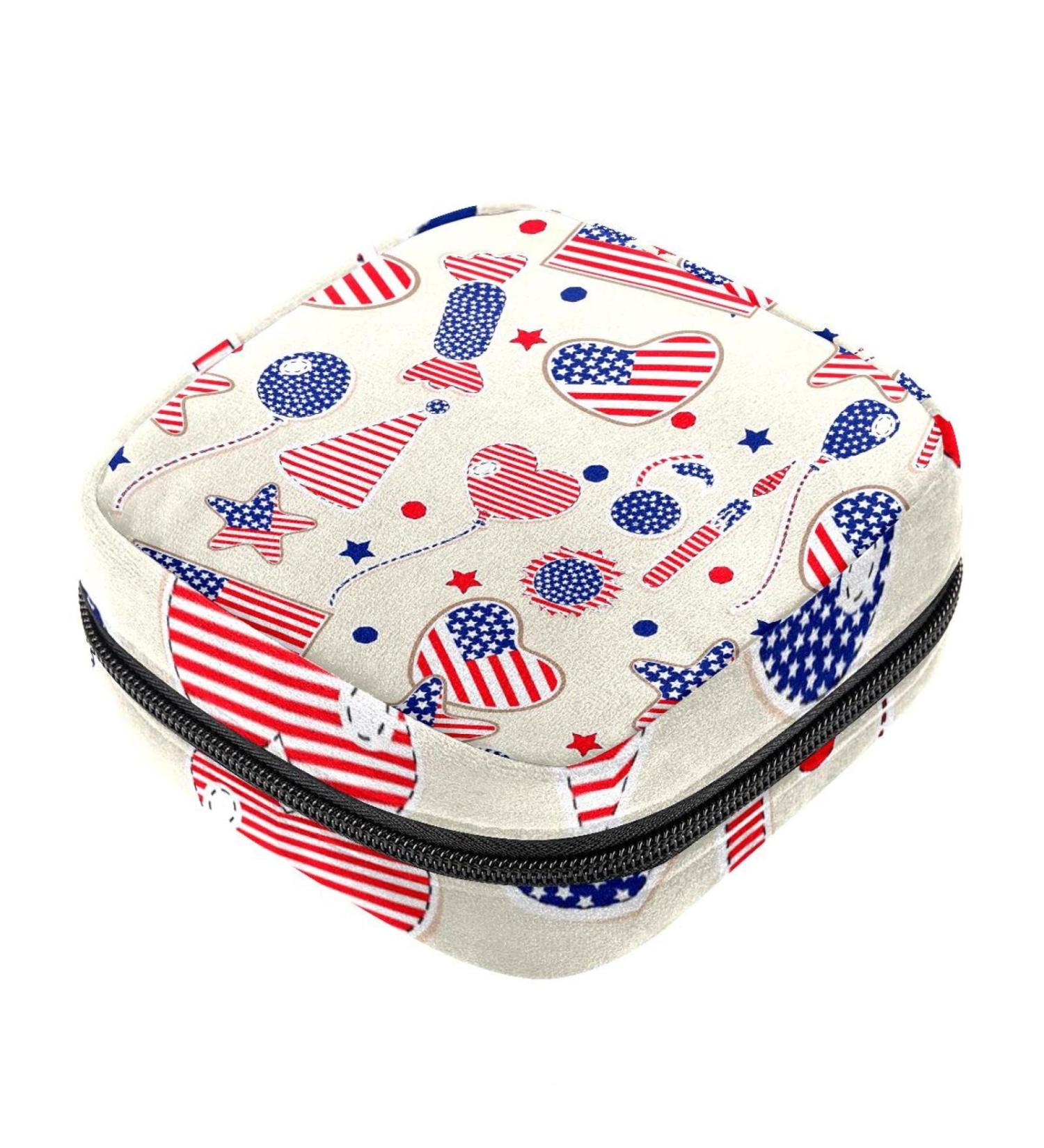 Menstruation Pad Bag with Zipper - Stylish Women's Napkin & Tampon Bags | American Flag & Herzball Designs - Buy Online on GoSupps.com