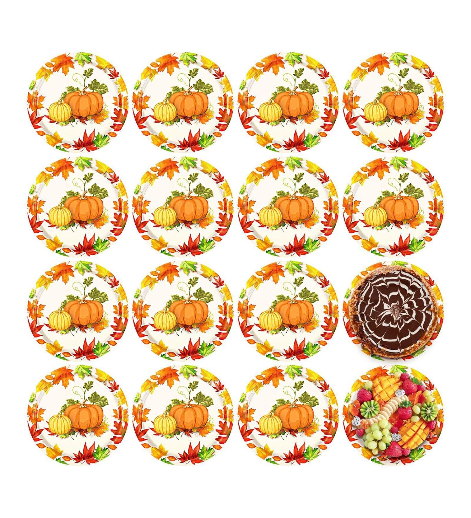 Shakven Fall Plates and Napkins Supplies | Fall Plates | Maple Leaves Pumpkin Decor Fall Tableware Autumn Leaves Tableware Set Thanksgiving Harvest Decoration Serve 16 Guests 7 Inch Tray - Buy Online on GoSupps.com