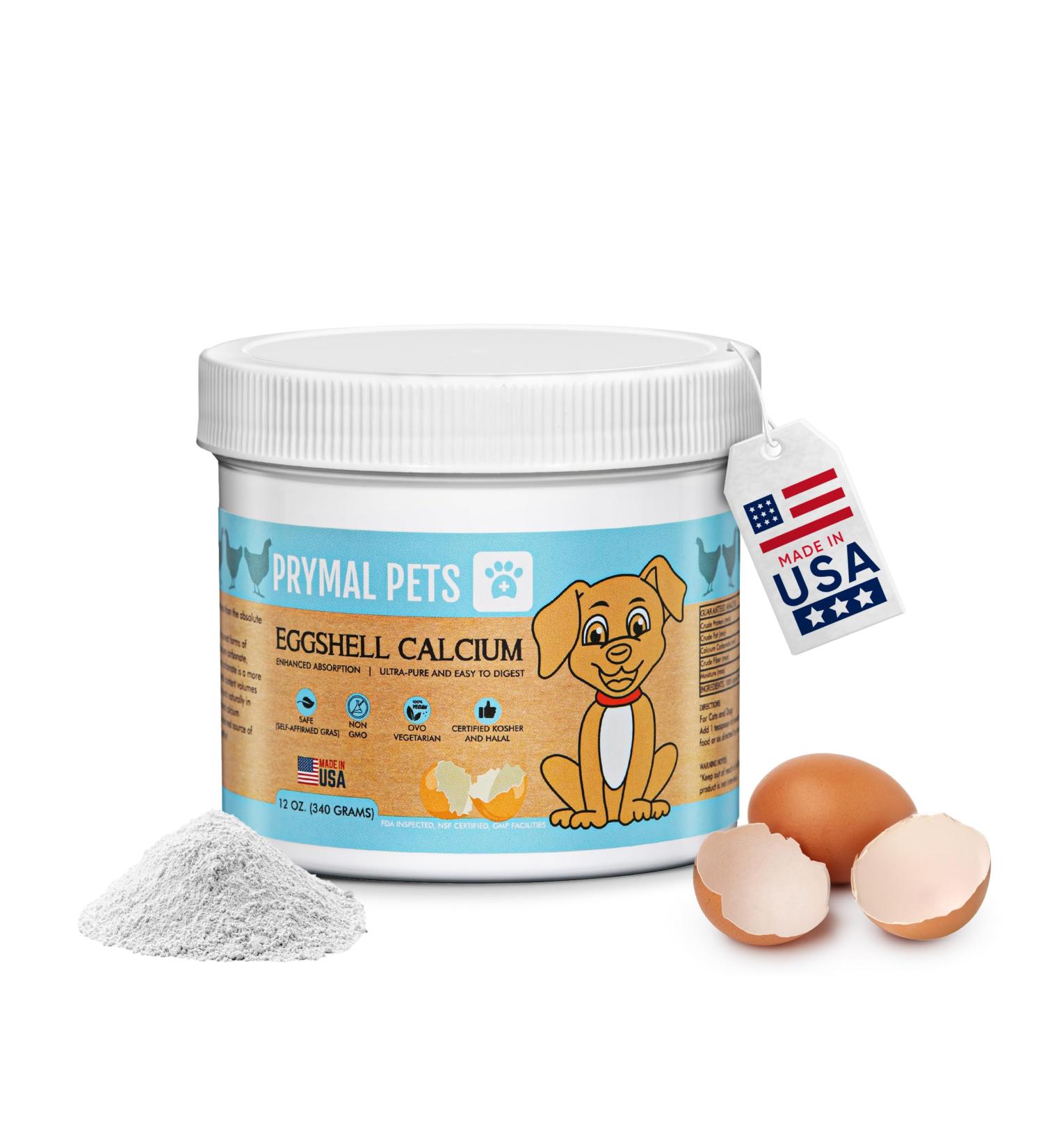 Prymal Pets Eggshell Calcium for Pets - 12 oz. Natural Ultra-Pure Egg Shell Mineral Powder Supplement for Cats and Dogs - High Absorption Helps Support Bone Joint Teeth Heart Immune Health - Buy Online on GoSupps.com