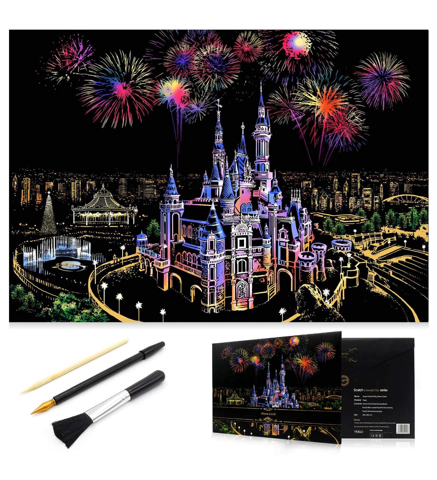 MIASTAR Dream Castle Scratch Painting Kit for Adults & Kids - Rainbow Scratch Art Set for DIY Night View | Creative Gift with 3 Tools | 16'' x 11.2'' Sketch Pad - Buy Online on GoSupps.com