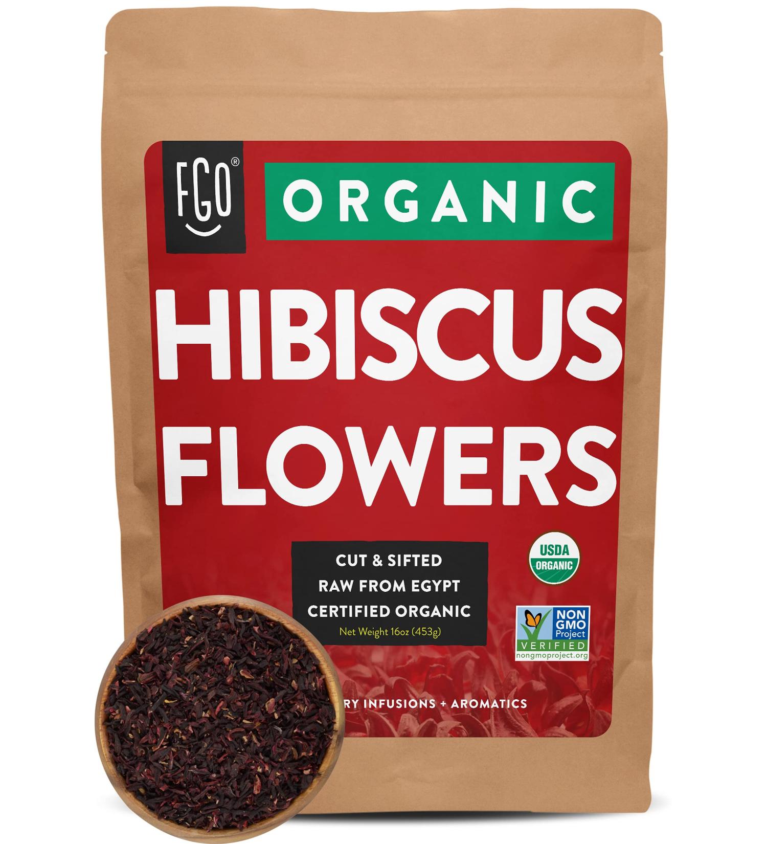 Organic Hibiscus Flowers Loose Tea | 16oz Resealable Bag | 100% Raw from Egypt | FGO | 200+ Cups - Buy Online on GoSupps.com