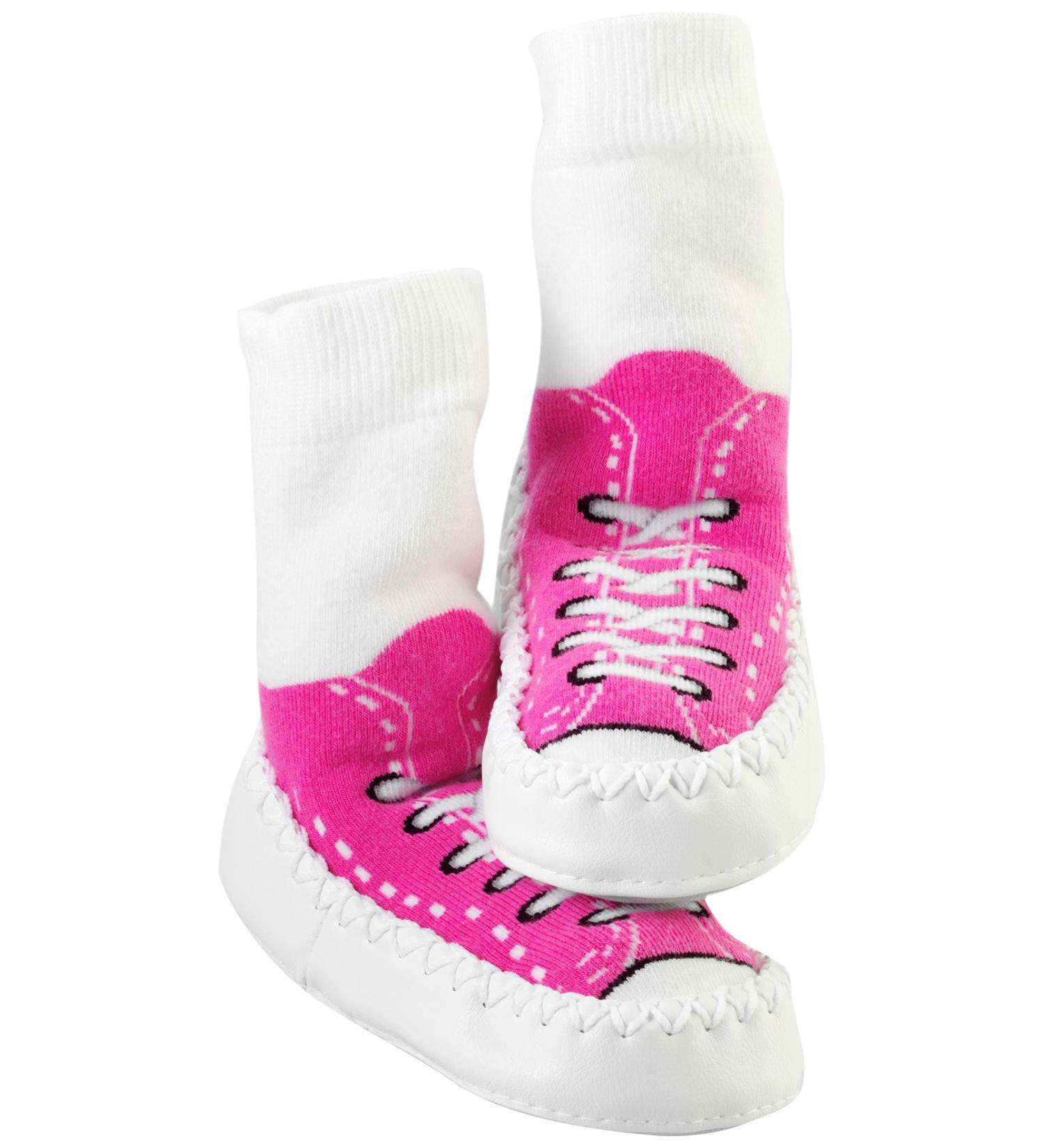 Mocc Ons moccasin washable leather sole slipper socks (24-36 Months Sneaker Fuchsia) 2-3 Years Sneaker Fuchsia