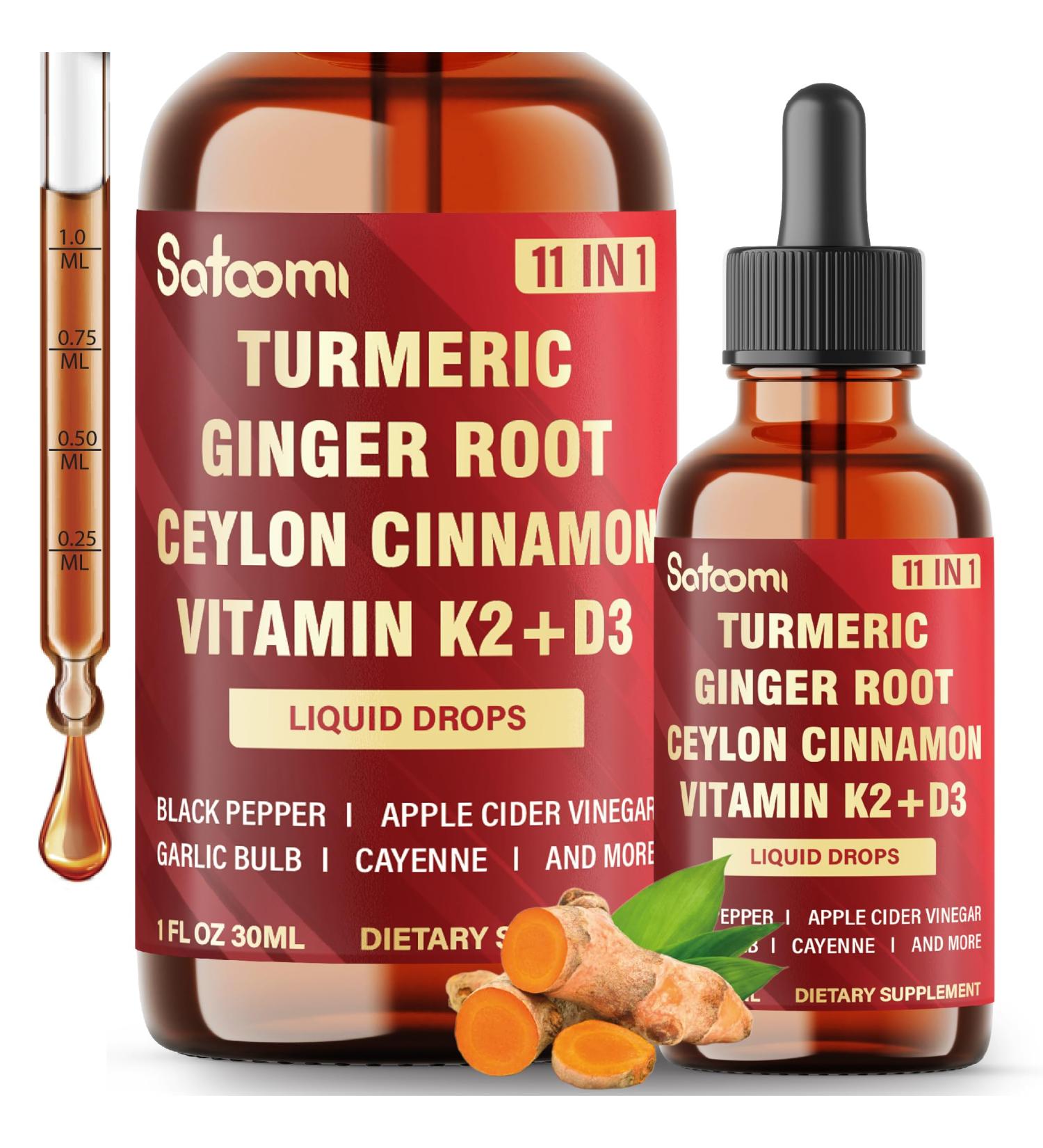 11in1 Liquid Turmeric Supplement for Immunity Heart & Energy with Vitamin D3 K2 MK7 Ginger Garlic Ceylon Cinnamon Berberine Ginseng Apple Cider Vinegar 30ml Drops 60 Servings - Buy Online on GoSupps.com