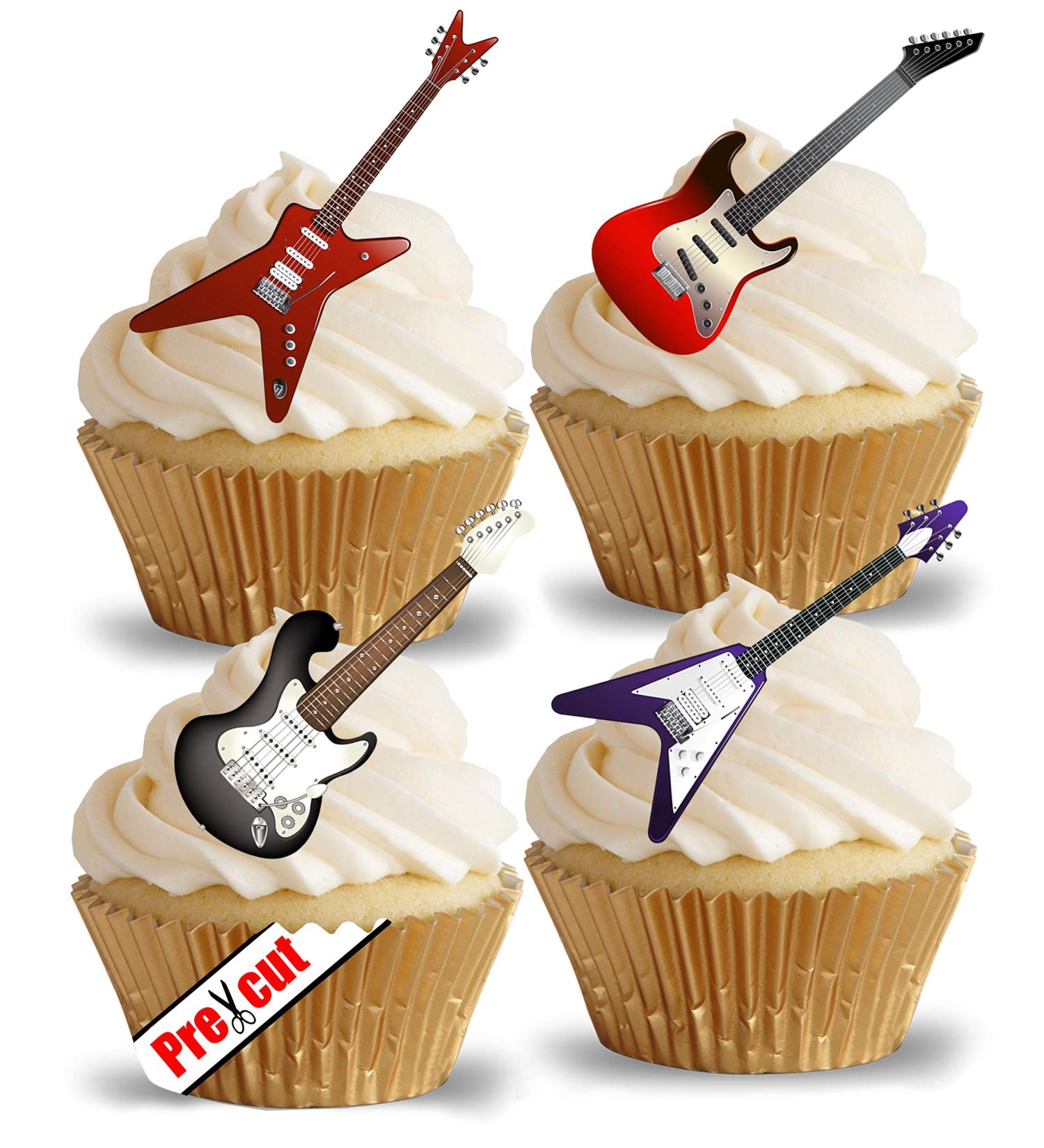 Essential cupcake decoration pre-cut motif: electrical guitar rice/waffle paper for parties birthday wedding metal/rock music decoration