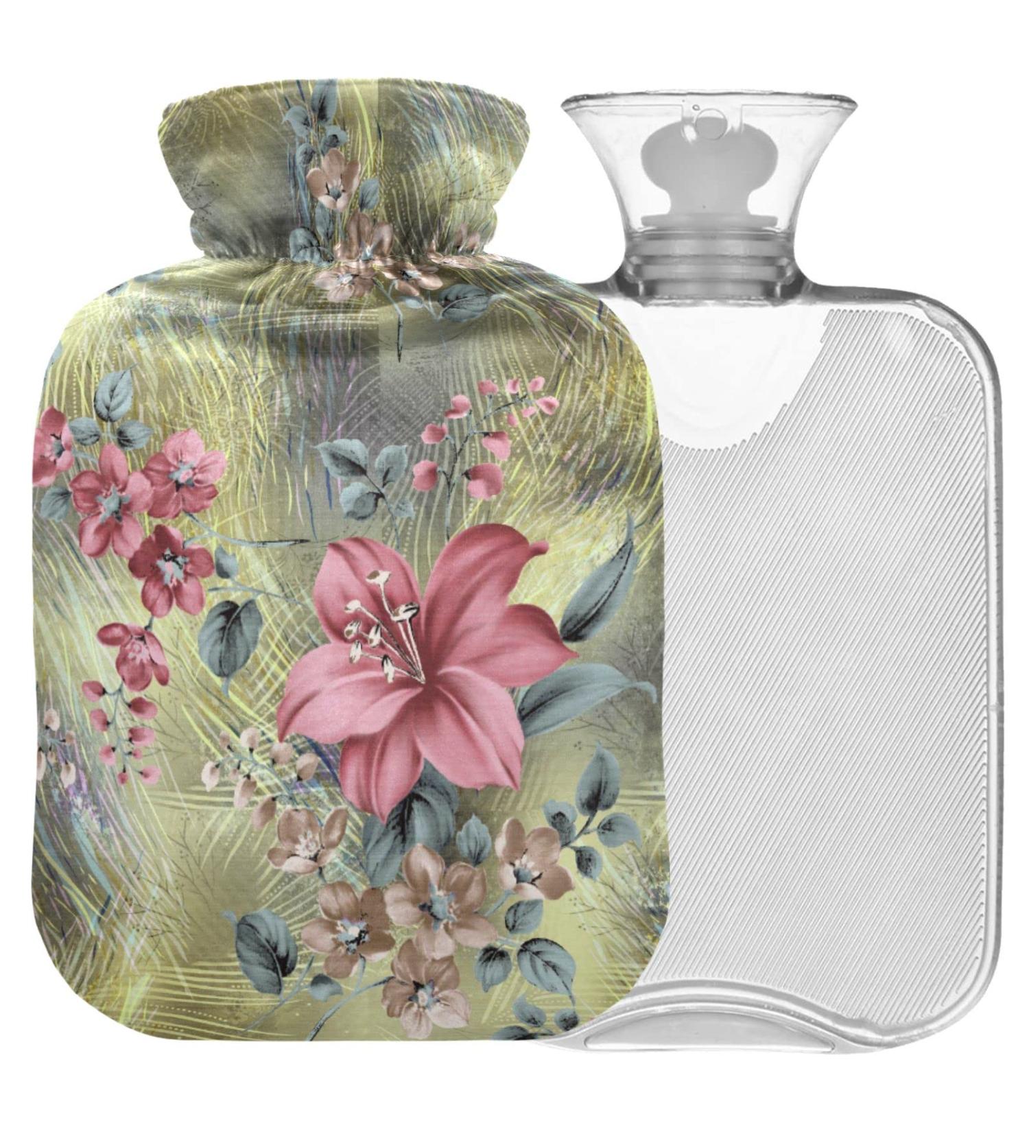 Naanle Vintage Flower Hot Water Bottle - 1L Transparent Heat Therapy for Back Pain Relief & Warmth | Hand & Foot Warmer - Buy Online on GoSupps.com