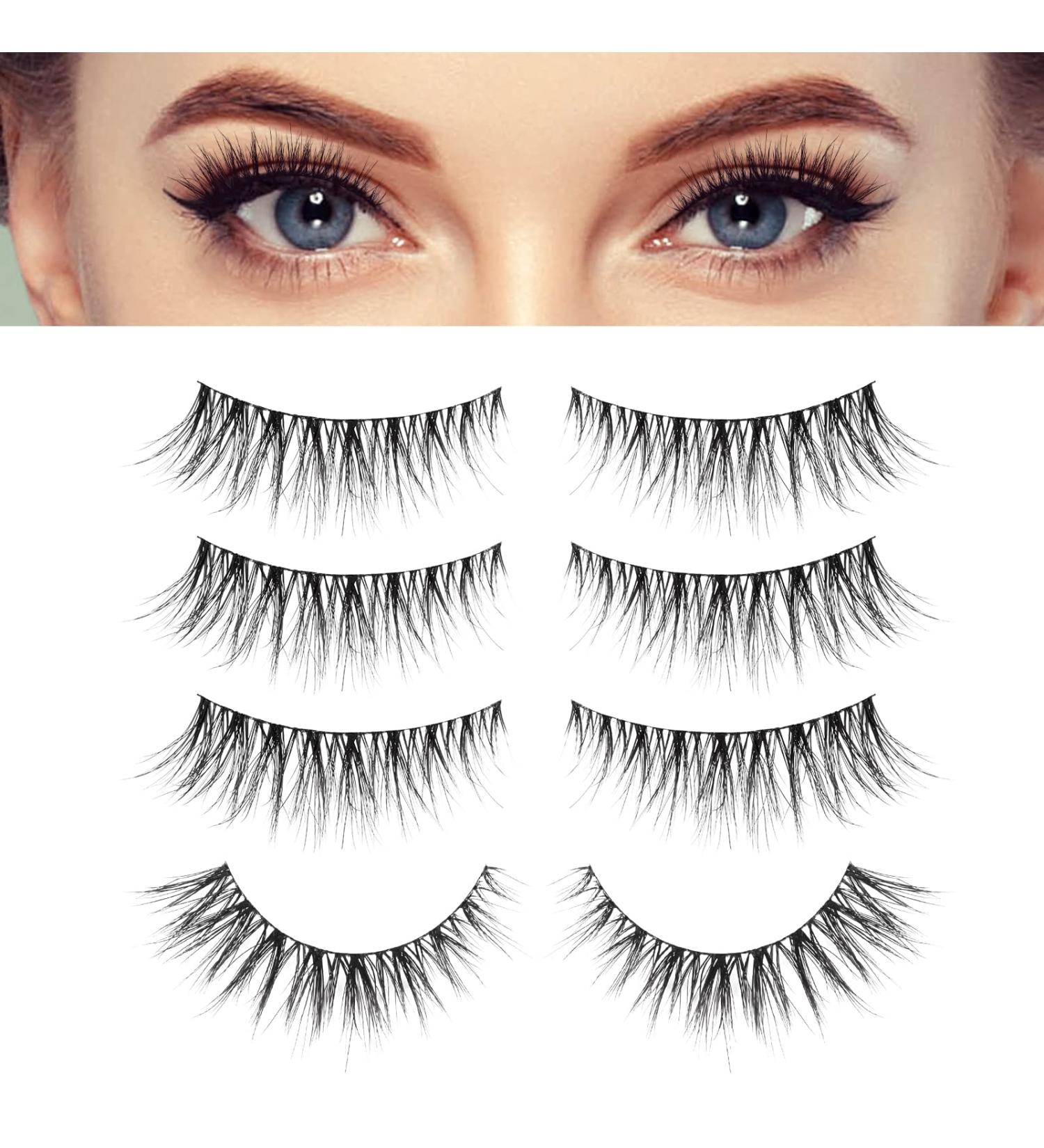 Siligli Cat Eye False Eyelashes - 4 Pairs 12mm Short Wispy Lashes for Natural Look - 3D Volume Fluffy Faux Mink Lashes with Extra Thin Band - Buy Online on GoSupps.com