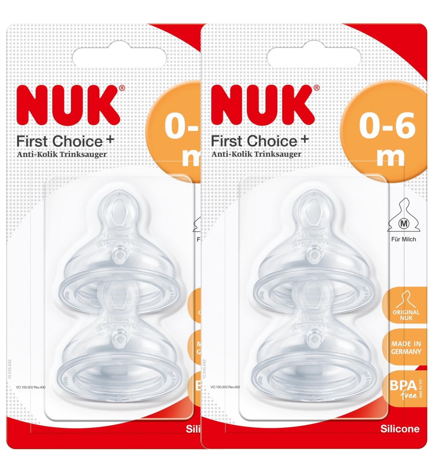 Nuk 10124015 Silicone Teat First Choice+ Size 1 (0-6 months) M Pack of 2 (2 x 2-pack blisters)