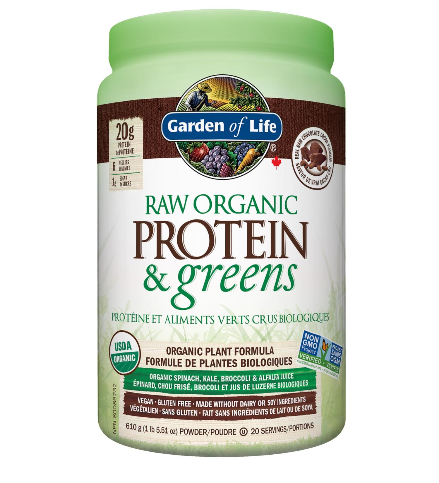 Garden of Life Raw Organic Protein & Greens - Chocolate 610.0 Gram Chocolate. Packed with 20g of protein 6 veggies and 1g sugar. A delicious protein boost from organic sprouted brown rice organic pea & organic chia plus a blend of nutrient-rich greens. Gl - Buy Online on GoSupps.com