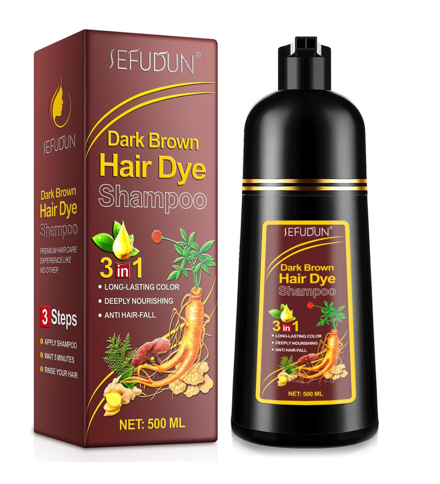  GMOLARSUSCO Dark Brown Hair Dye Shampoo 3 in 1 for gray hair 100% gray coverage for women and men herbal ingredients color shampoo in minutes 500 ml - Buy Online on GoSupps.com