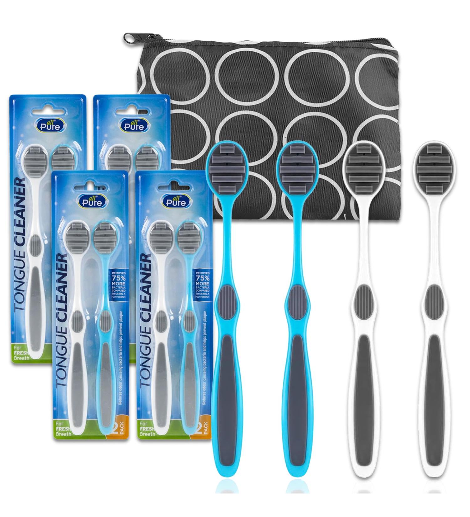 Disposable Tongue Brush for Adults & Kids | 8-Pack BPA-Free Tongue Scrapers | Oral Hygiene Tongue Cleaner Bundle with Pouch - Buy Online on GoSupps.com