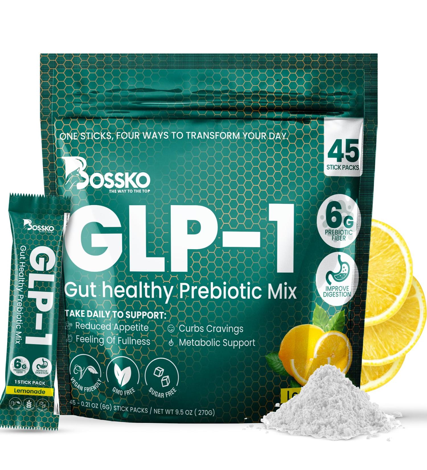GLP-1 Supplement 6g Fiber - with Chromium & Glucomannan Booster Drink Mix with 45 Servings (6 Weeks Supply) to Reduced Appetite and Cravings & Metabolic Support Formula - Lemonade Flavor - Buy Online on GoSupps.com