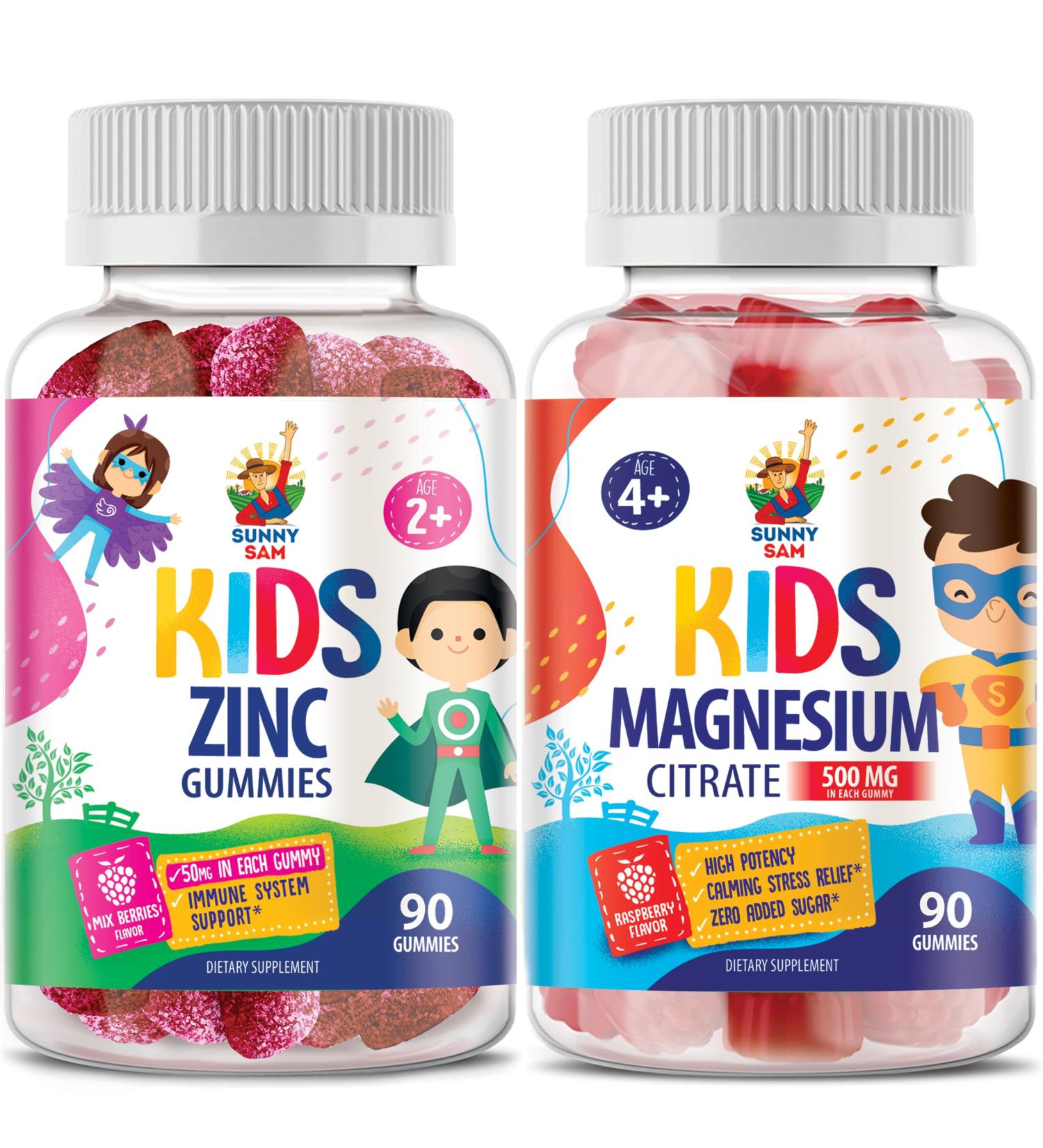 Magnesium Gummies for Kids & Adults - 500mg & Zinc Gummies for Kids & Adults - Zinc Chewable Gummy for Immune Support - Powerful Natural Antioxidant Non-GMO Supplement for Children Men Woman Adults. - Buy Online on GoSupps.com