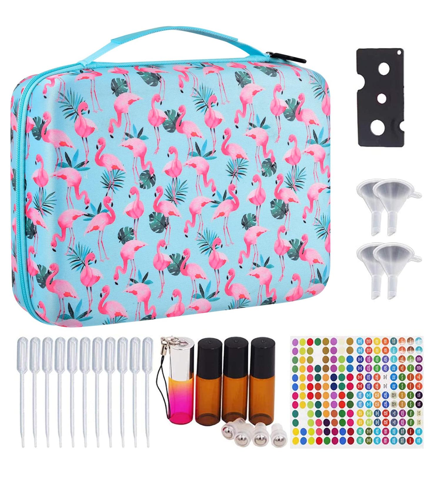 Paiyule Essential Oils Storage Case - Hard Shell Organizer for 70 Bottles - Fits Artnaturals, Young Living, Radha, Doterra - Flamingo Design - 5ml, 10ml, 15ml Bottles - Buy Online on GoSupps.com