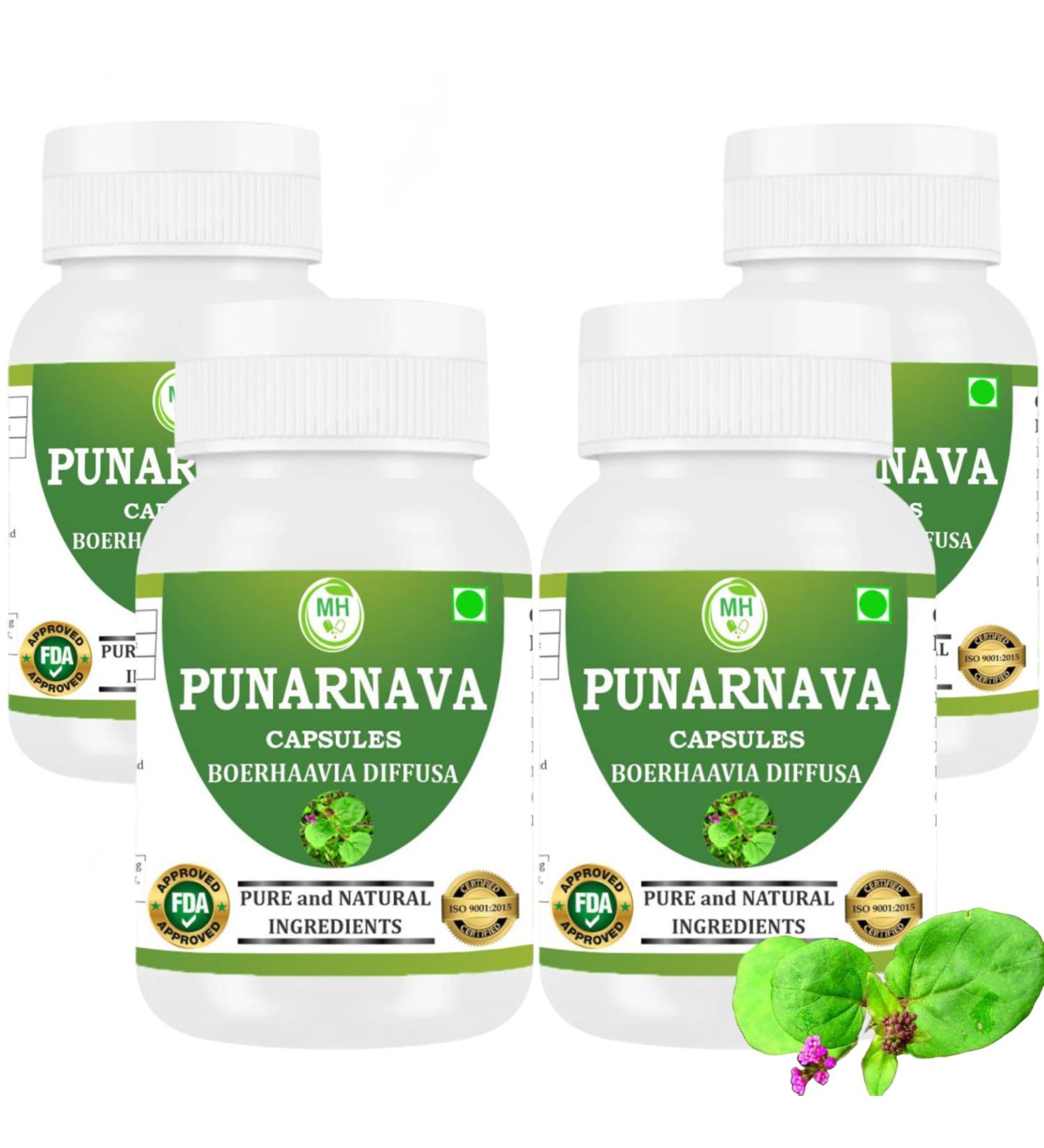 Morsan Healthcare Punarnava Capsules (Boerhaavia Diffusa) 500mg 60 Veg Capsules | Herbal Wellness Supplement for Natural Kidney & Liver Support | Plant-Based Detox & Cleansing Formula | Pack of 4 - Buy Online on GoSupps.com