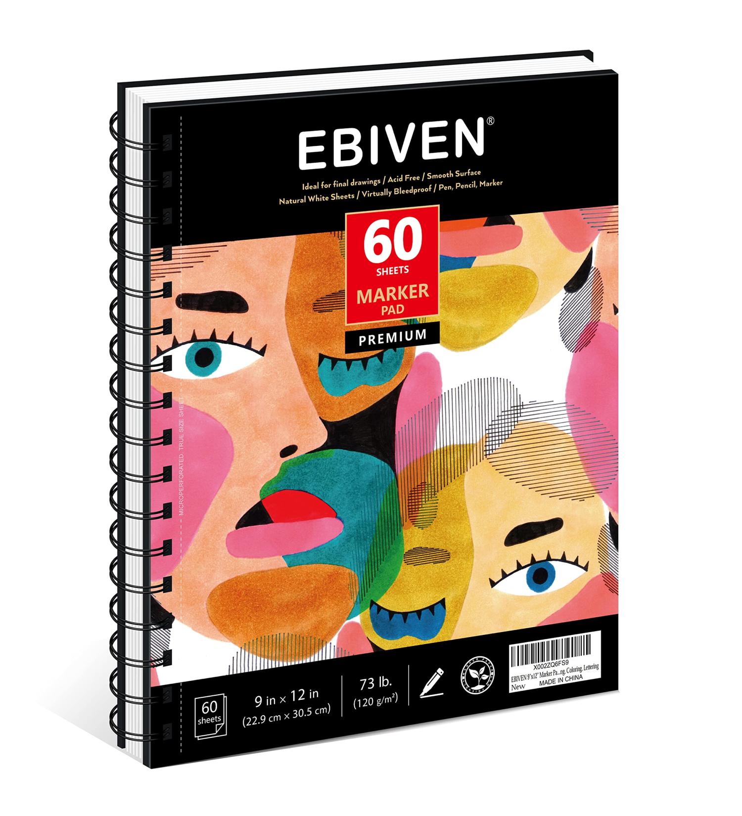 EBIVEN 9x12 Marker Paper Sketchbook - 120 GSM, 60 Sheets Hardcover Spiral Bound for Drawing, Sketching, Coloring - Buy Online on GoSupps.com