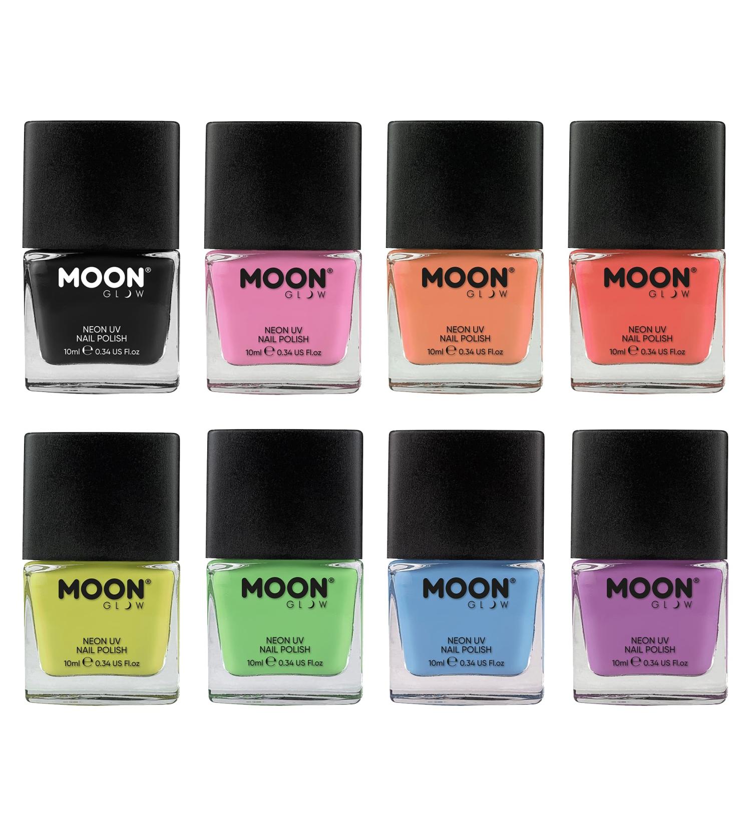 Neon UV Nail Polish by Moon Glow - Pastel Set of 8 - Bright Neon Nail Varnish - Glows under UV - 10ml