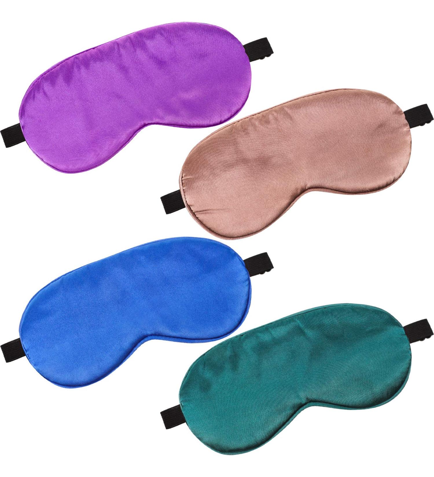 4-Piece Kids Silk Sleep Mask Set - Adjustable Strap Eye Masks for Travel & Relaxation in Dark Green, Royal Blue, Purple & Coffee - Buy Online on GoSupps.com