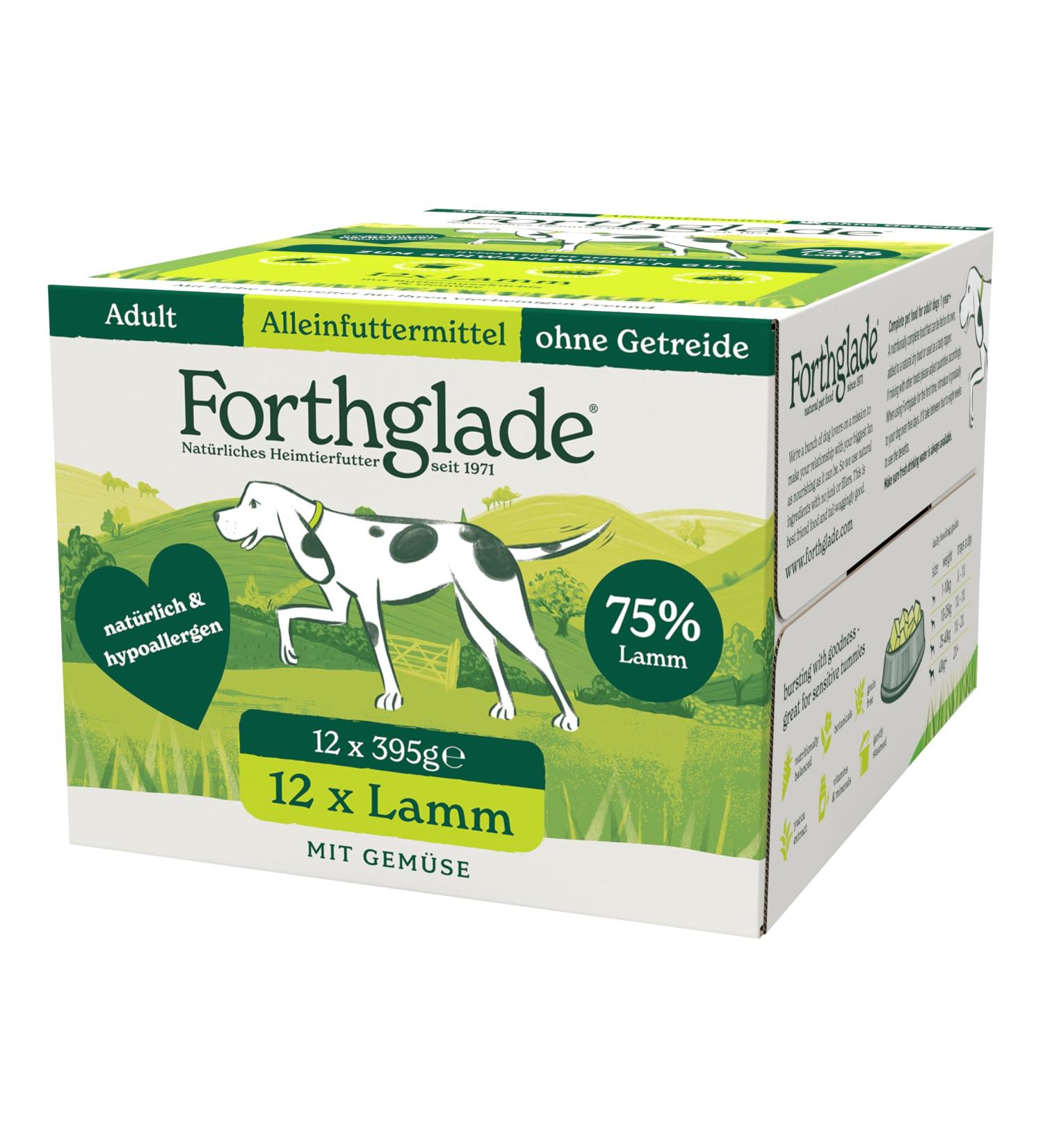 Forthglade Wet Dog Food (12 x 395g) - Grain Free Food with Lamb and Vegetables for Adult Dogs 1 Year and Older - Hypoallergenic Food for Sensitive Dogs - Buy Online on GoSupps.com