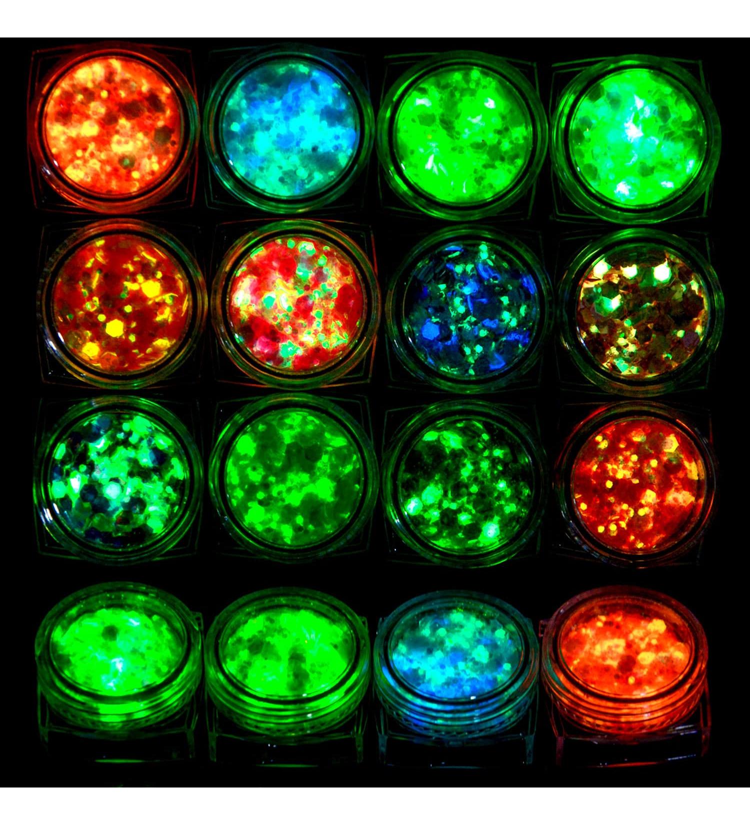 Glow in The Dark Chunky Glitter 12 Boxes Luminous Iridescent Tiffany Rose Yellow Flakes - DIY Nail Art and Body Glitter - Buy Online on GoSupps.com