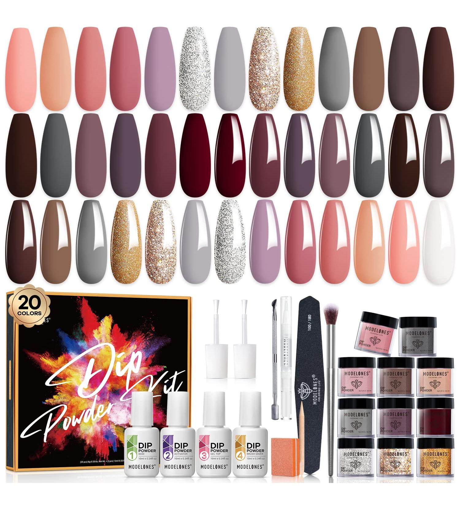 Modelones 32 Pcs Dip Powder Nail Kit - 20 Colors Starter Set for French Nail Art - Buy Online on GoSupps.com