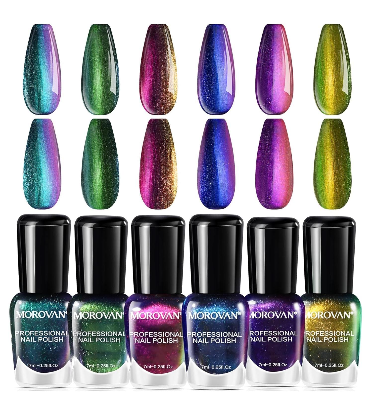 Morovan Holographic Metallic Nail Polish Set | Air Dry Glitter Lacquer for Women - 0.25oz Bulk Toenail Gift Kit - Buy Online on GoSupps.com