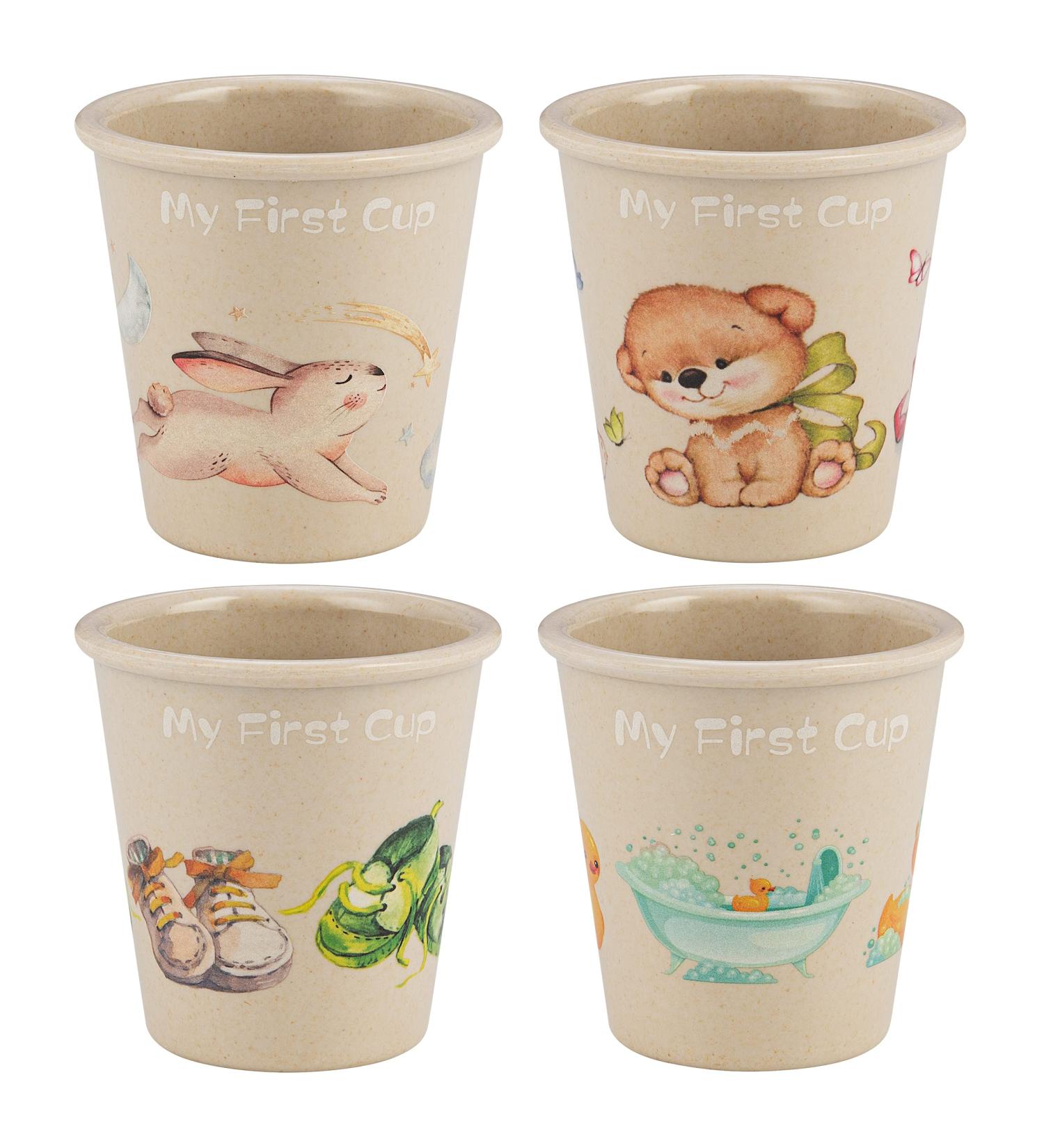 Set of 4-4 oz Eco-Friendly Bamboo Cups for Kids with Adorable Children's Art - BPA Free Toddler Smoothie Cup - Shatter Proof Drinking Cups for Bathroom - Open Child Cup - Buy Online on GoSupps.com