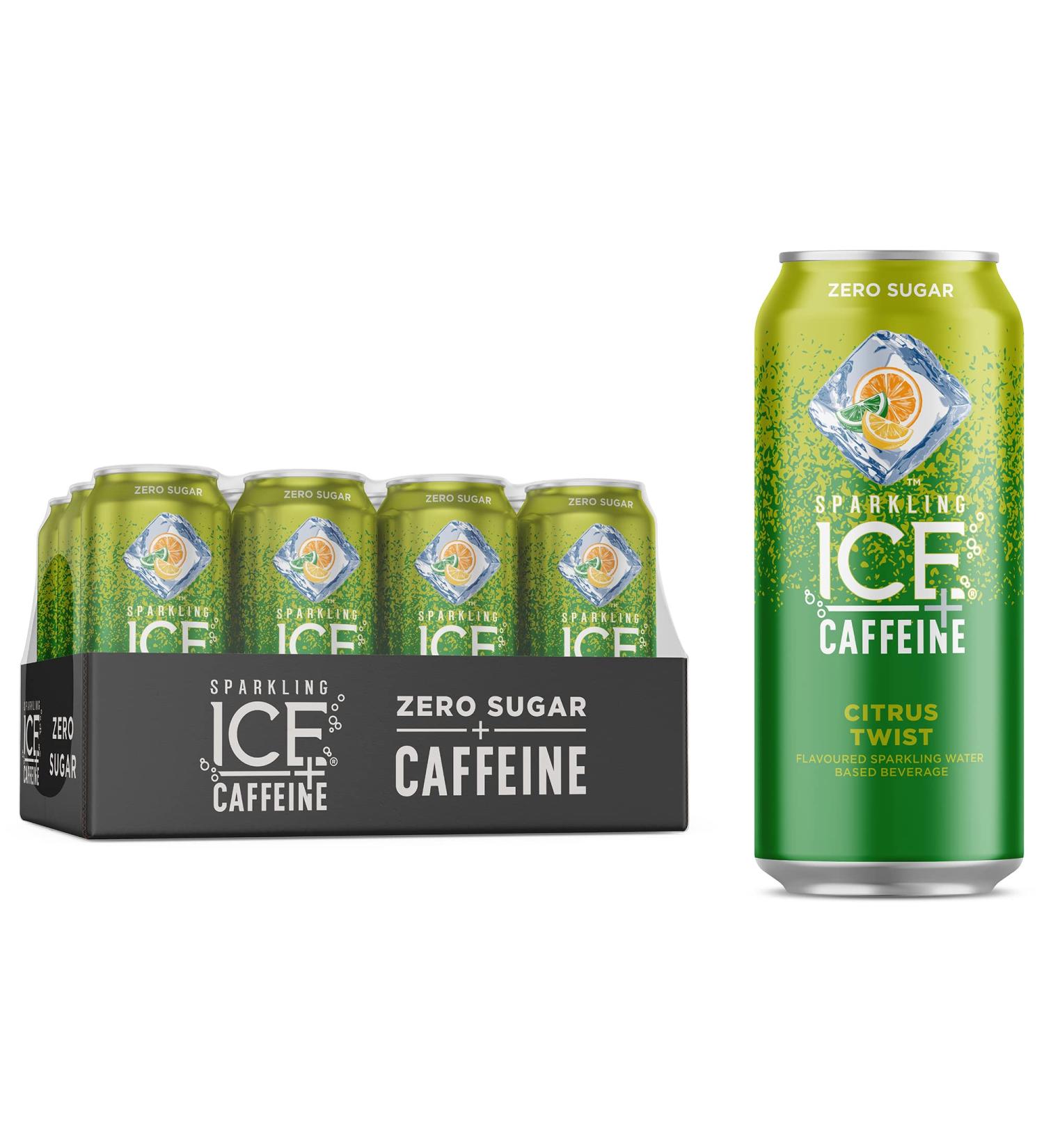  Sparkling Ice Caffeine Citrus Twist Sparkling Water. Caffeinated Sparkling Water from Coffee Beans and Green Tea Extracts for the Perfect Pick-Me-Up. 473 mL (Pack of 12) Citrus Twist (Caffeine) 473 ml (Pack of 12) - Buy Online on GoSupps.com
